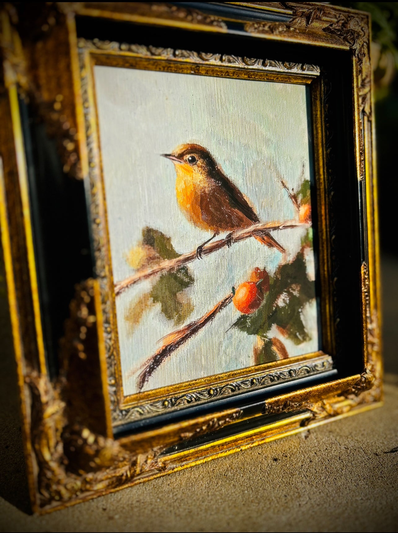 Black and Gold Serenity: Museum Quality Bird on Branch Print.