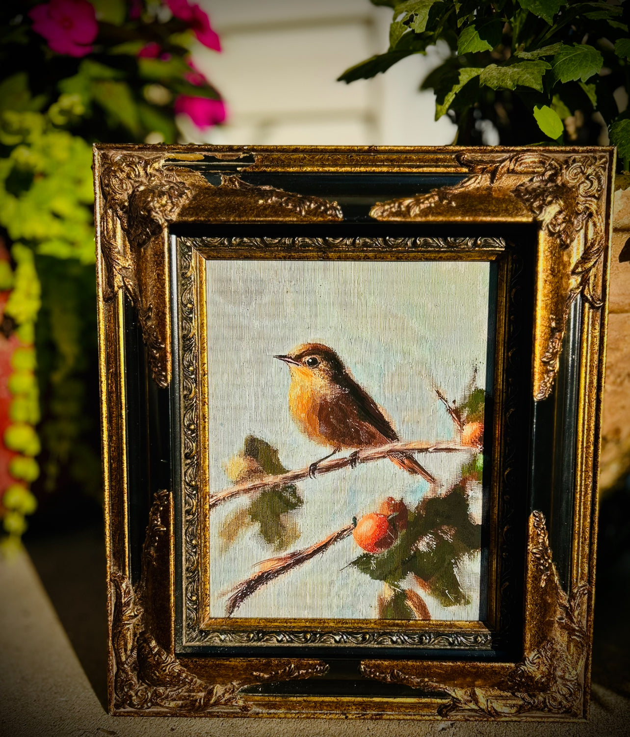Black and Gold Serenity: Museum Quality Bird on Branch Print.