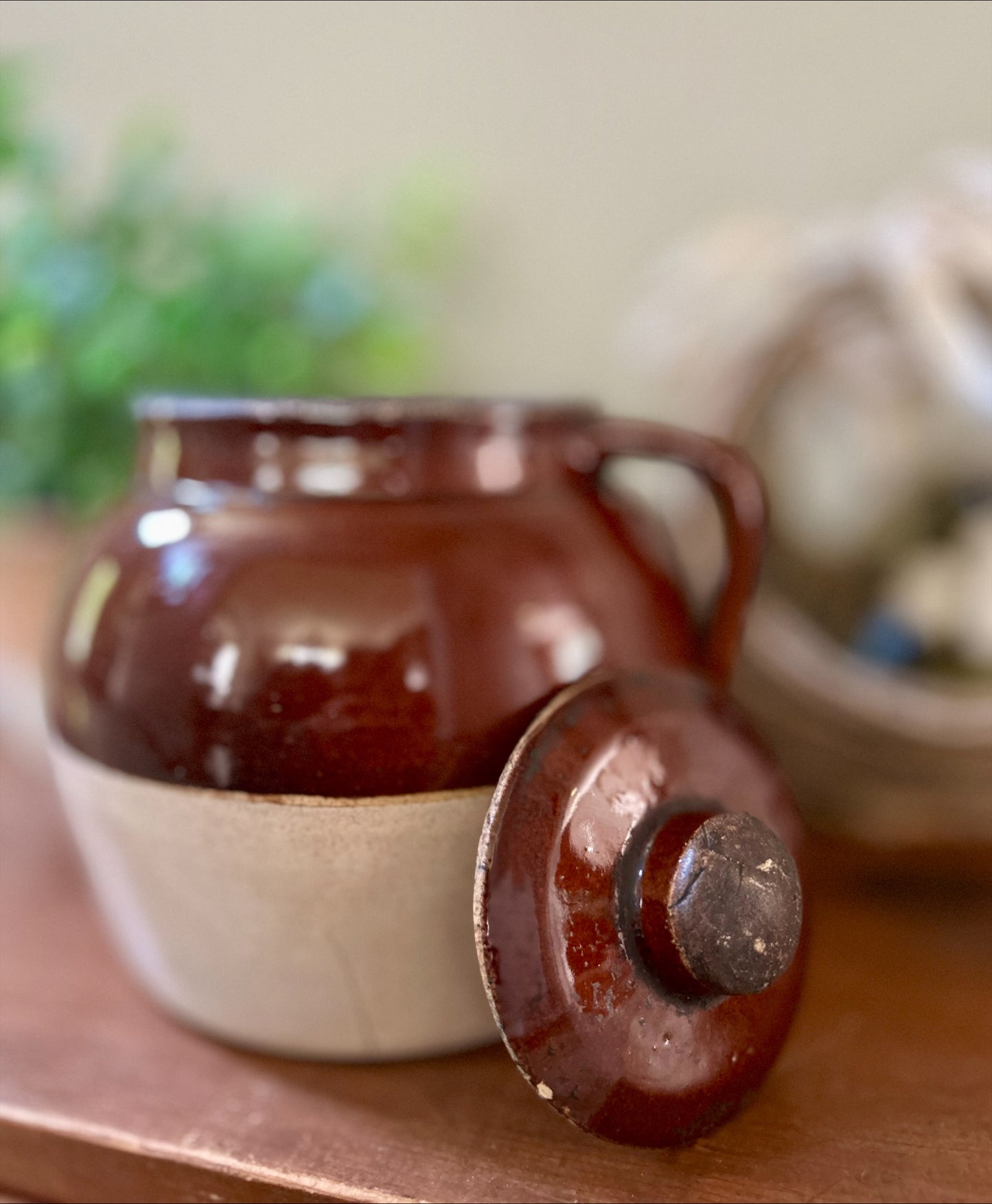 Vintage Two-Toned Brown and Tan Bean Crock #2