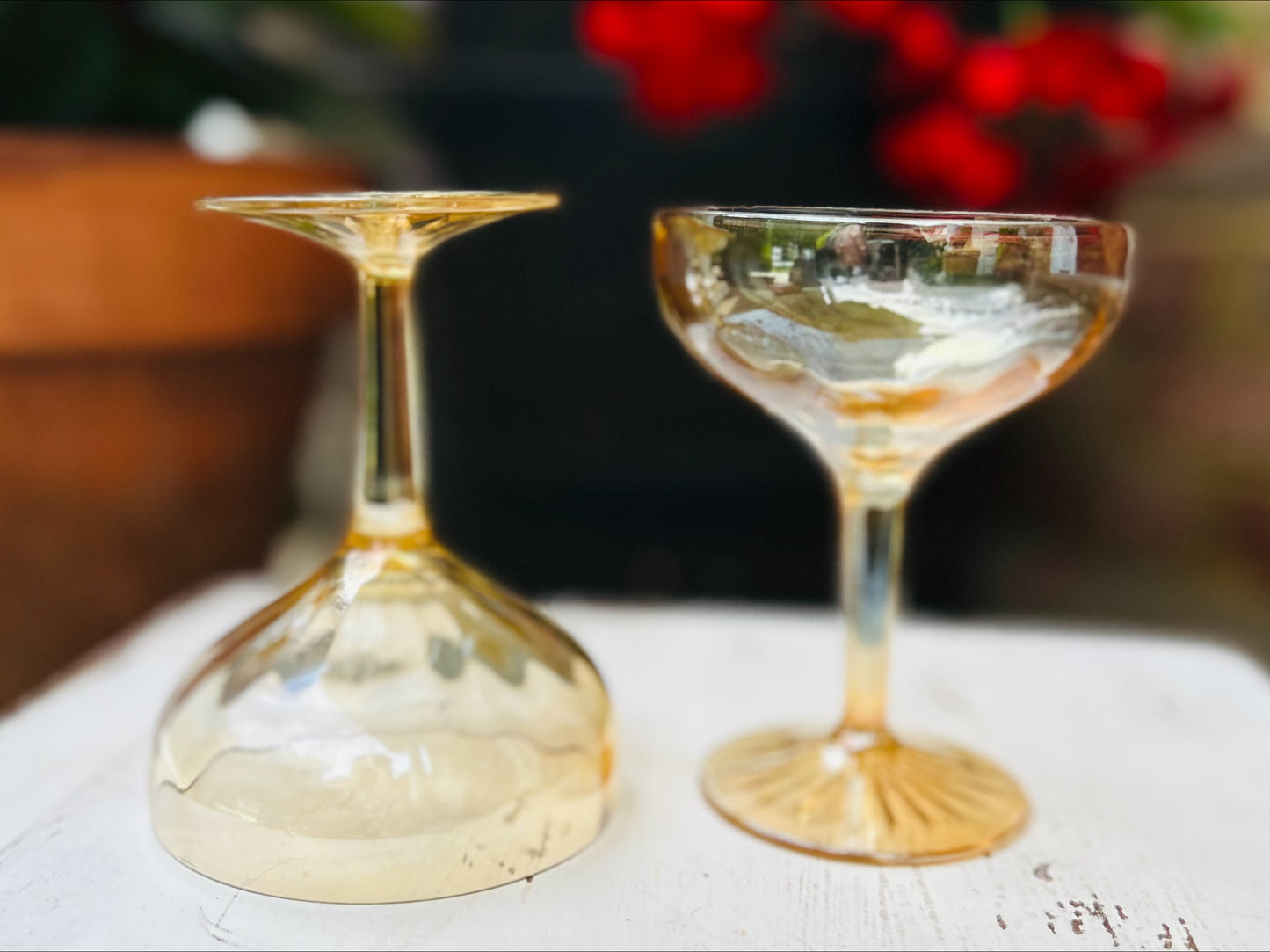 Vintage Amber Coupe Glasses