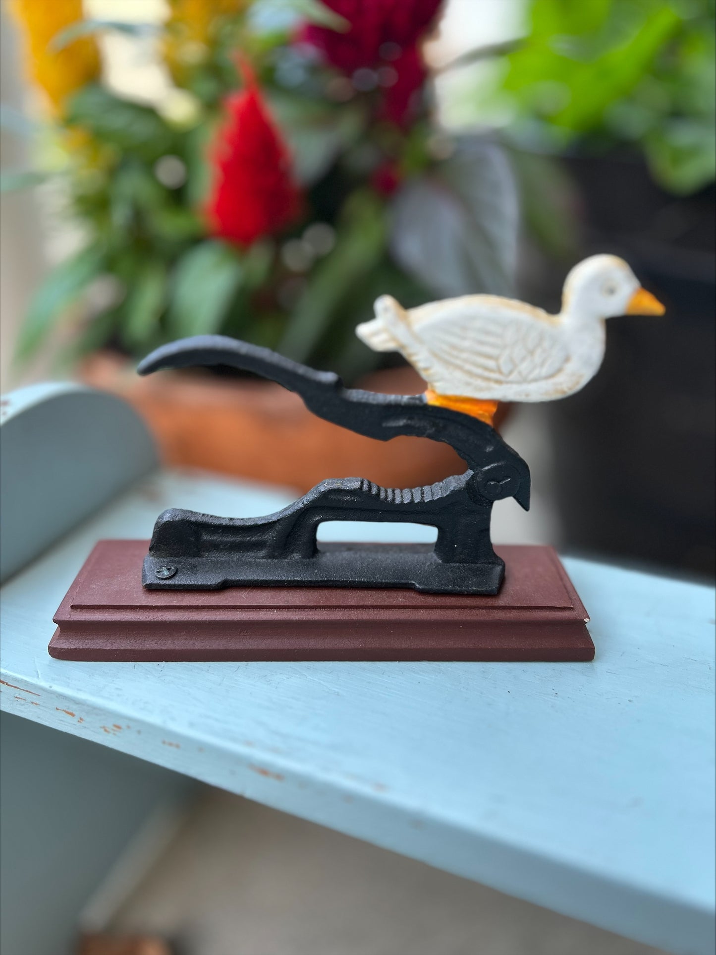 Vintage Cast Iron Duck Nutcracker on Wood Base