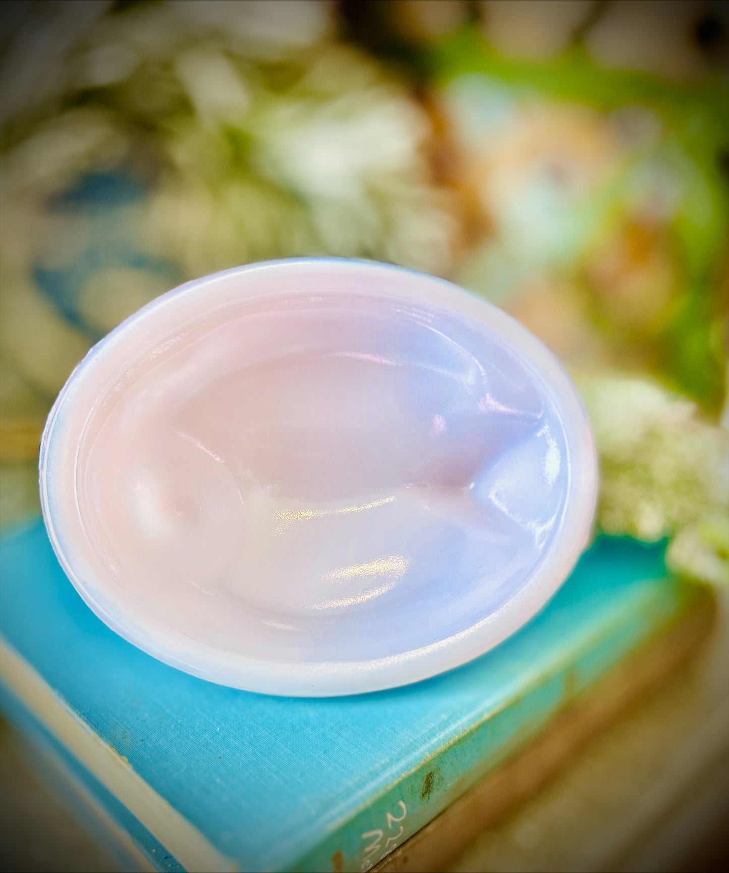 Pink Iridescent Carnival Tuscan Mosser Hen on Nest