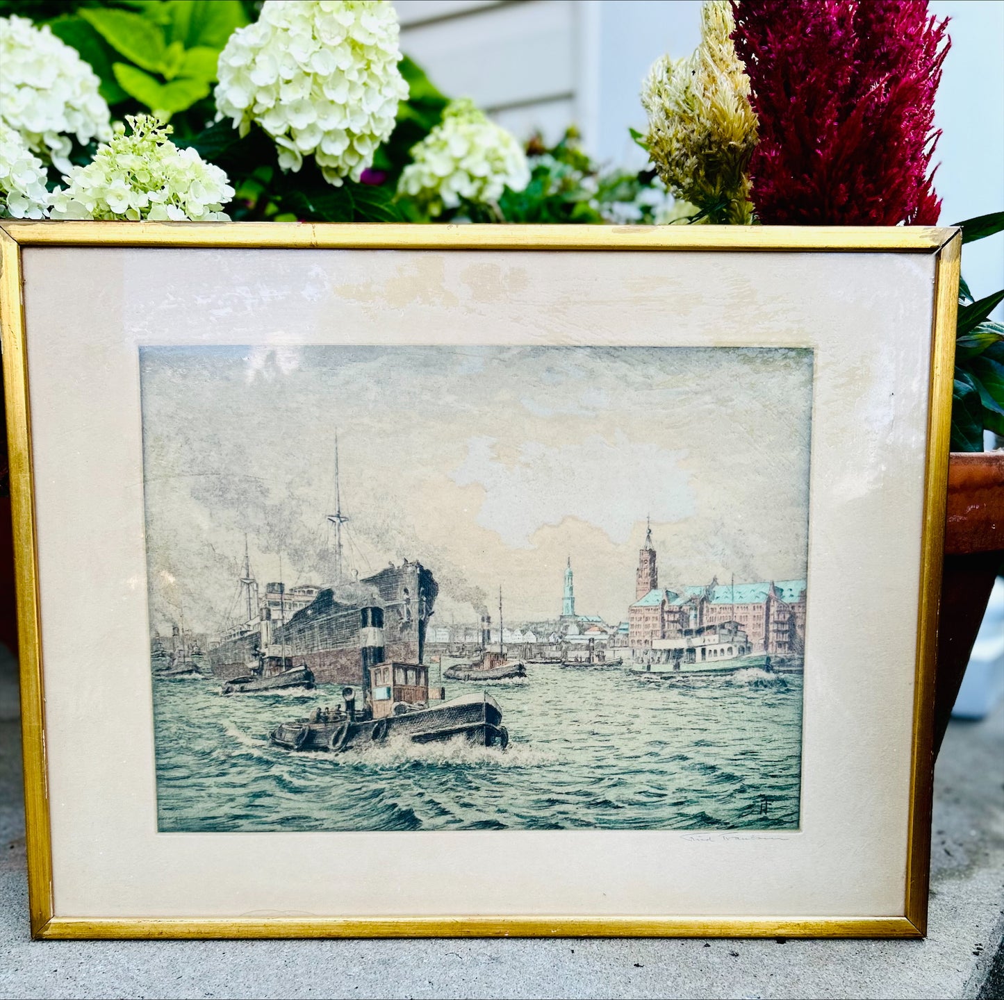 Framed Signed Lithograph- Hamburg Binnenalster by Friedrich Traulsen