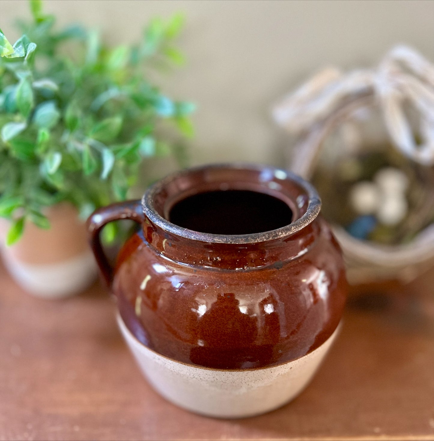 Vintage Two-Toned Brown and Tan Bean Crock #2