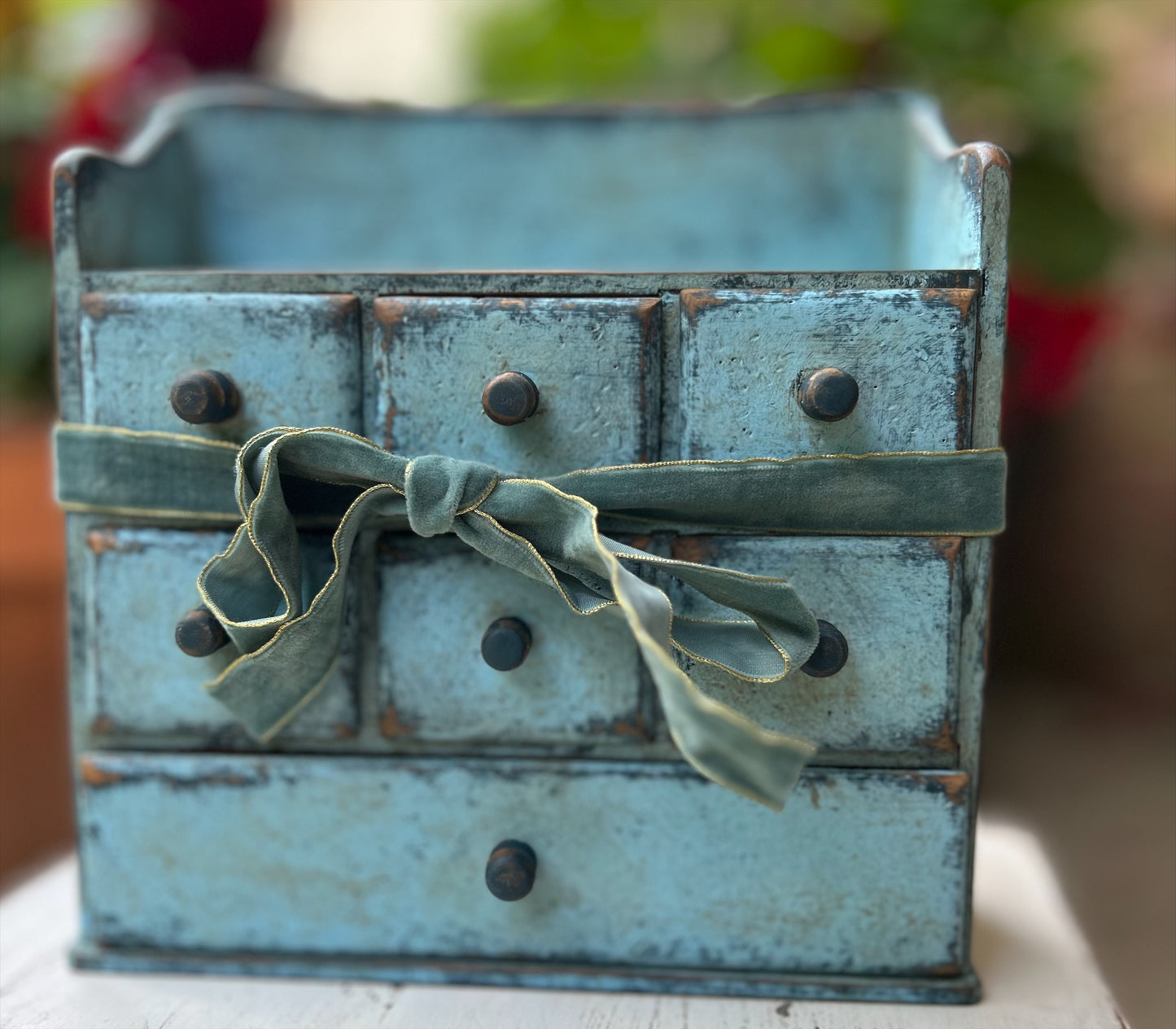 Apothecary Distressed Blue Wood Cabinet