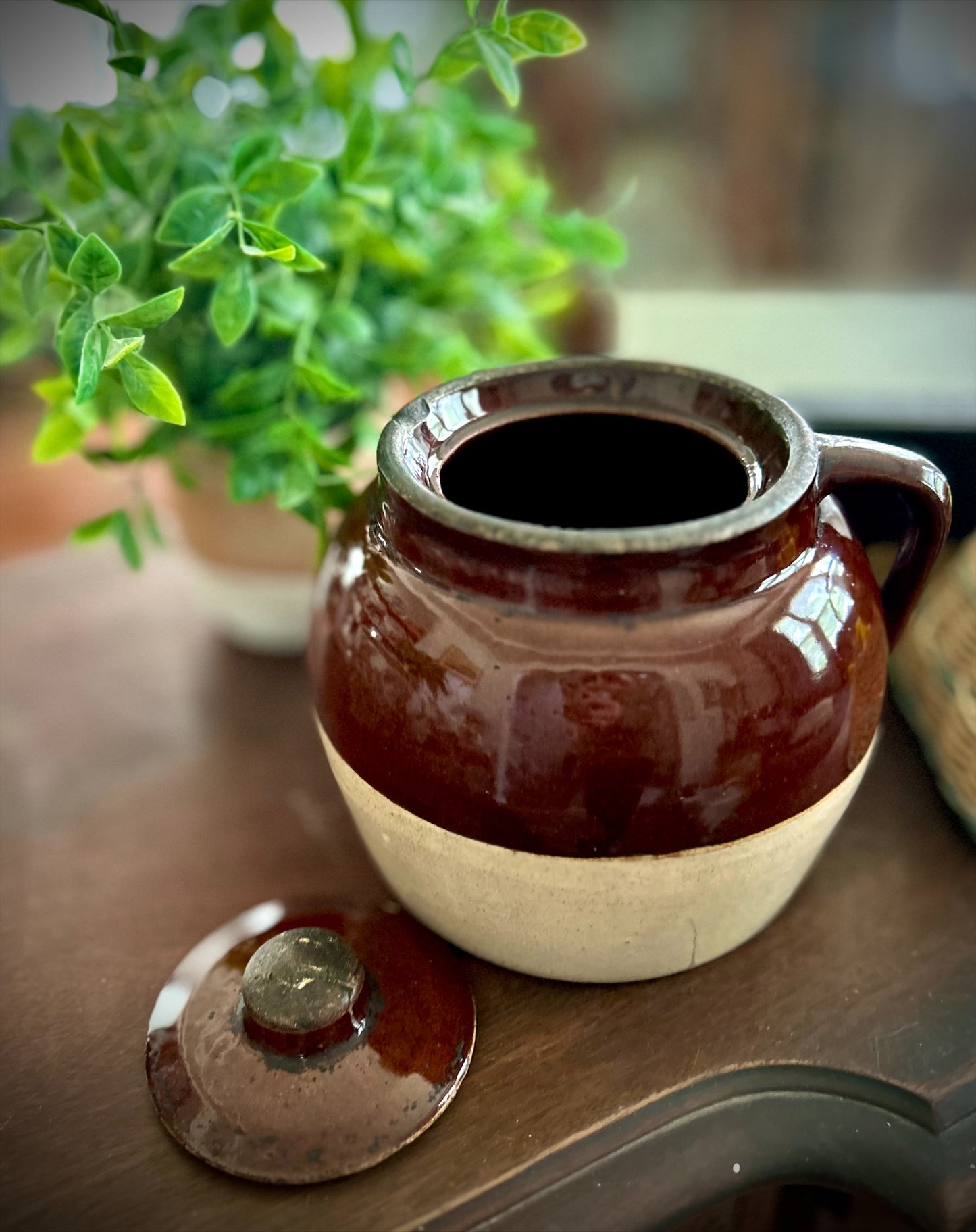 Vintage Two-Toned Brown and Tan Bean Crock #2