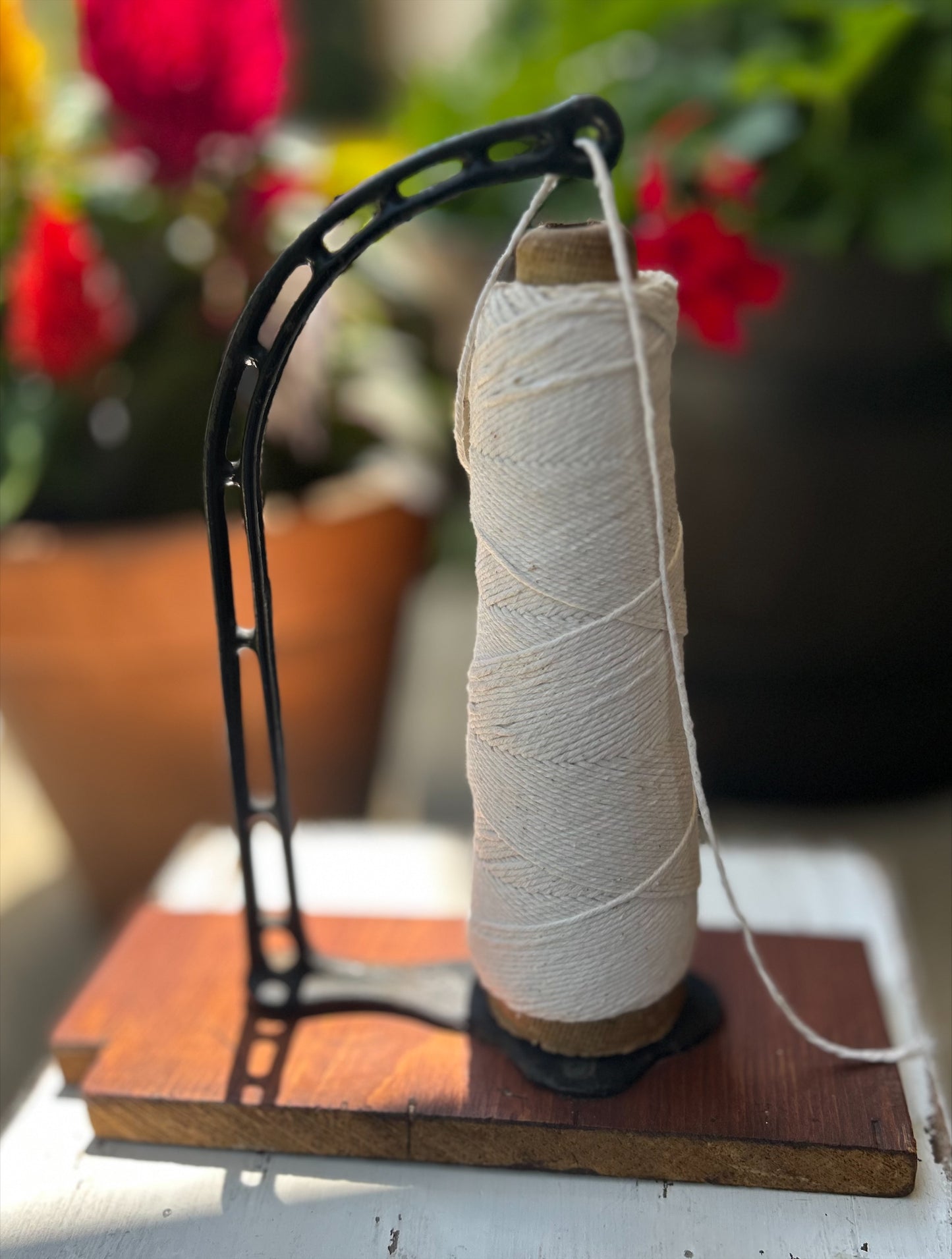Antique 1800s Merchant's Cast Iron and Wood, String Holder