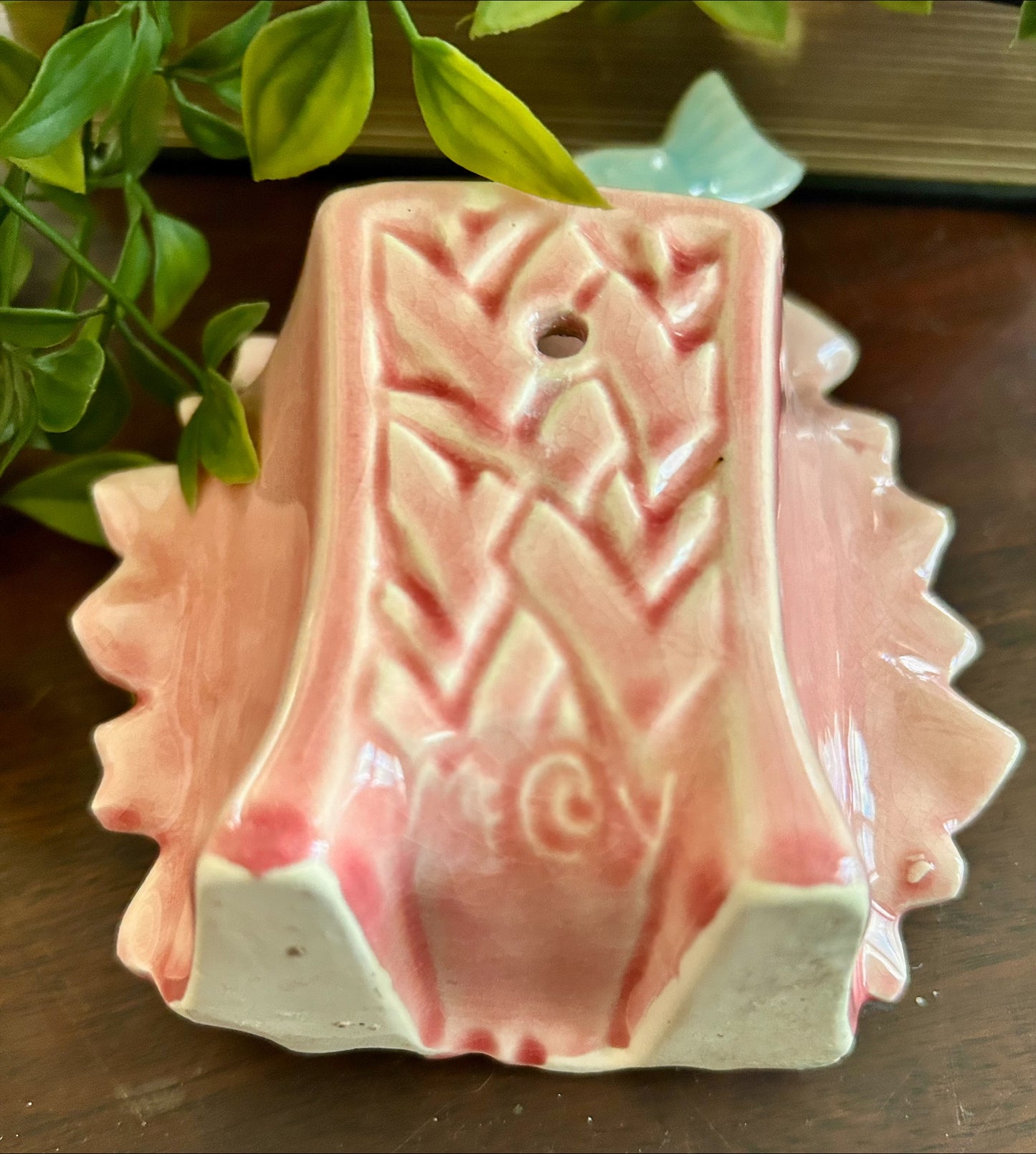 Vintage 1940's Original McCoy Song Bird Wall Pocket Sunflower Pink/Aqua