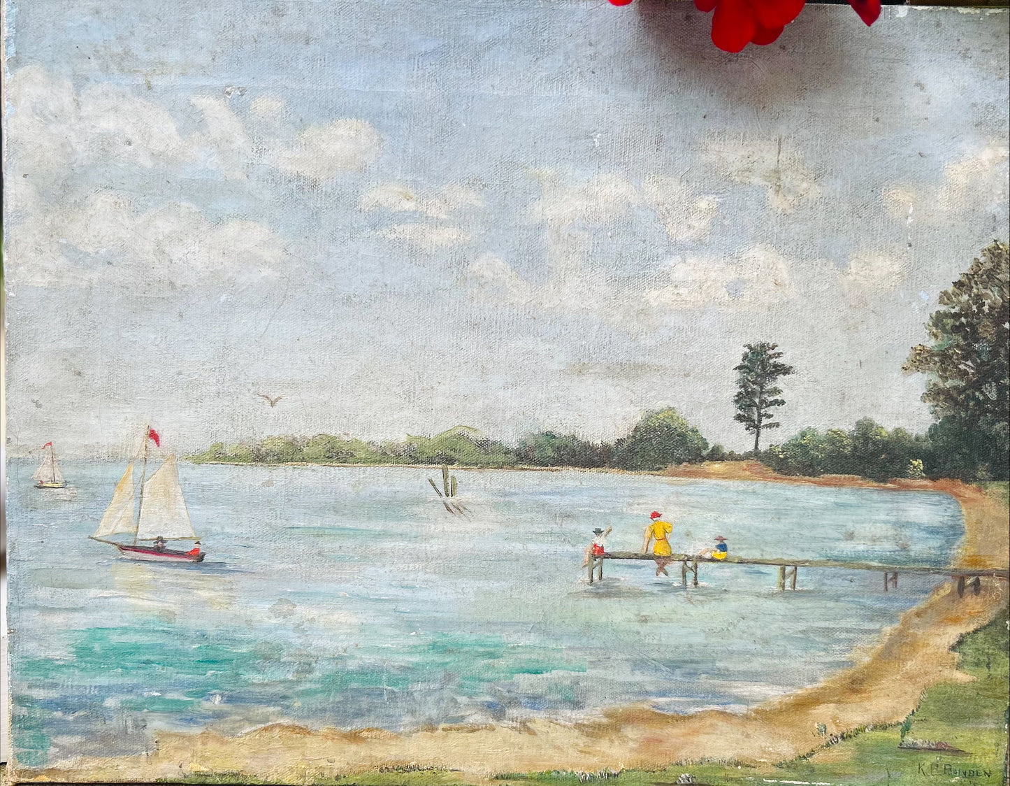 Vintage/Antique Coastal Painting on Canvas Unframed