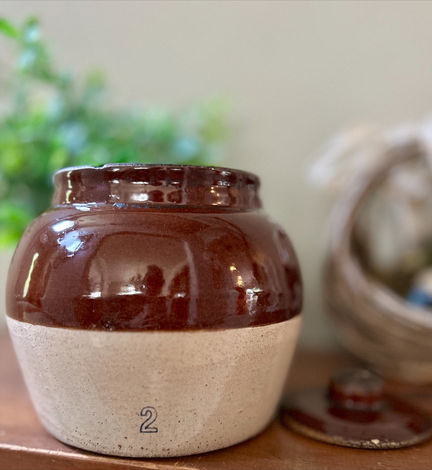 Vintage Two-Toned Brown and Tan Bean Crock #2
