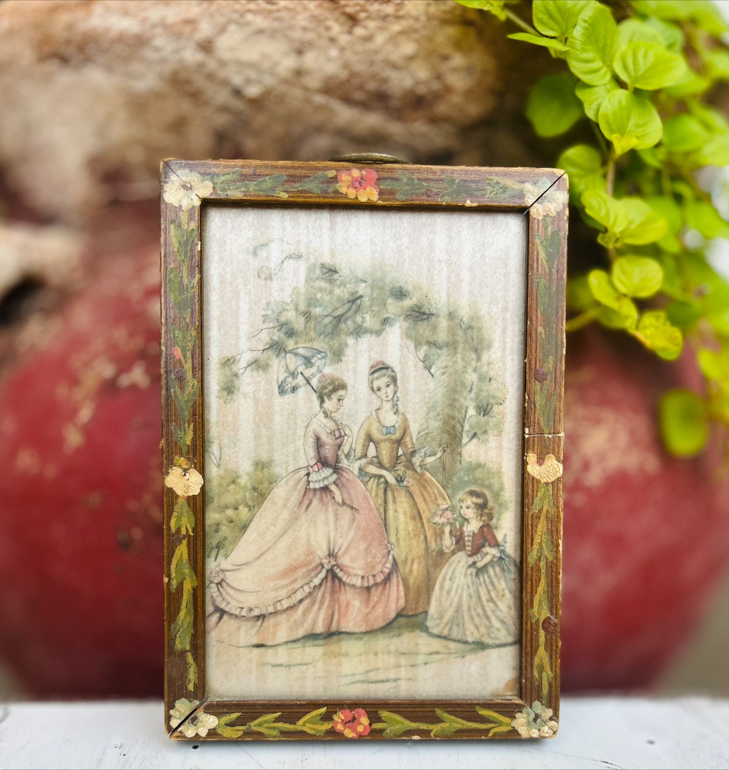 French Vintage Hand Painted on Silk Print.