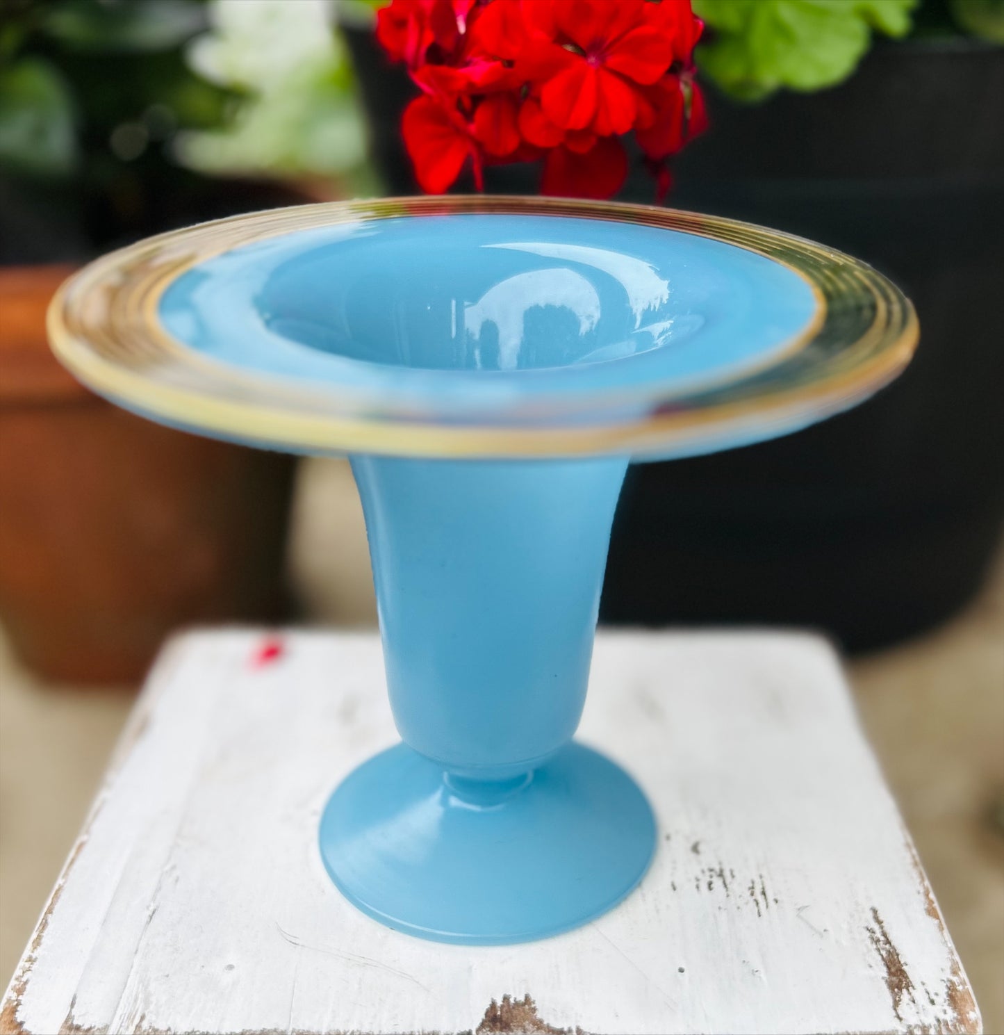 WestMorland (Unsigned) Satin Blue Vase Gold Rim