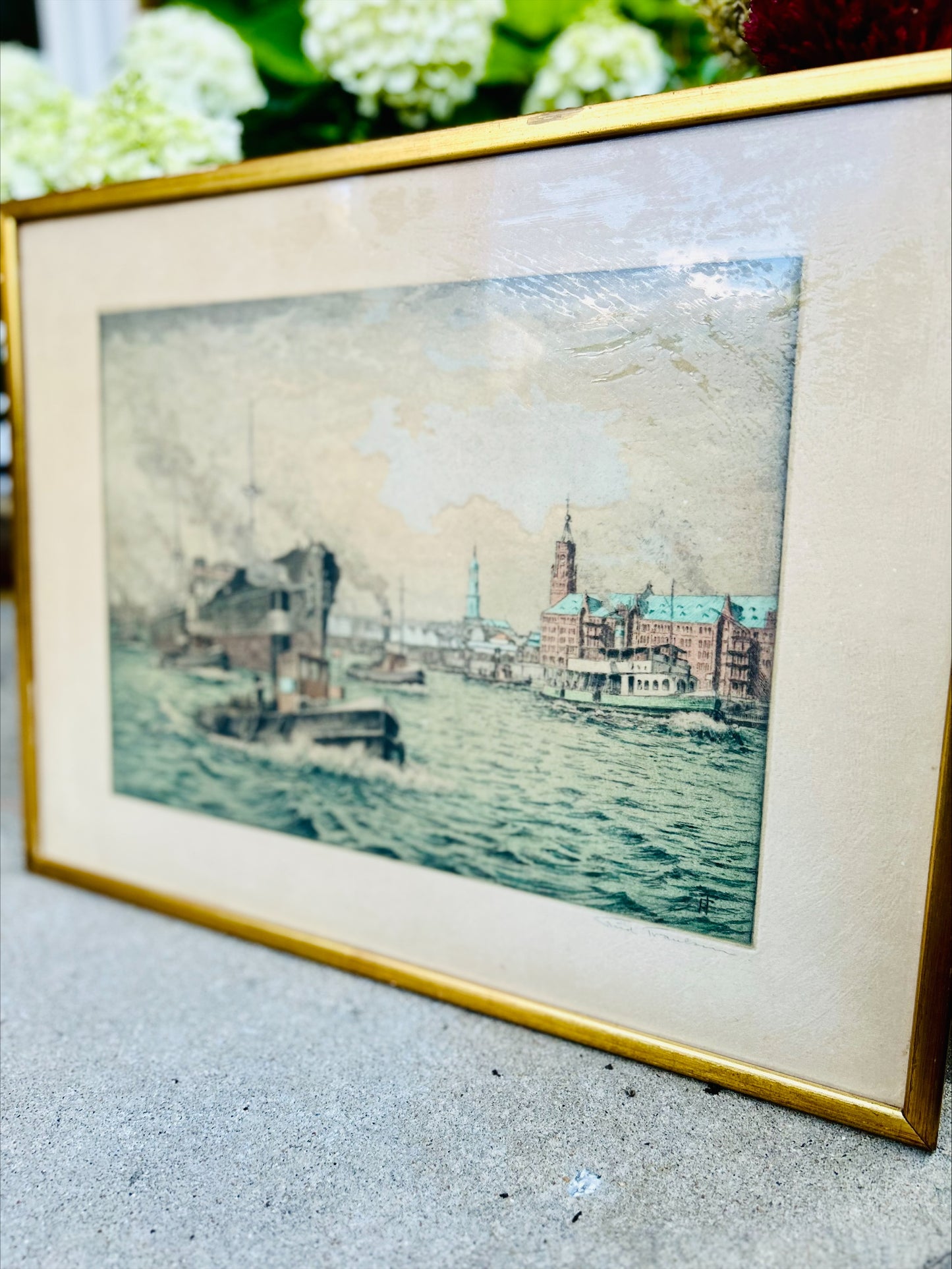 Framed Signed Lithograph- Hamburg Binnenalster by Friedrich Traulsen