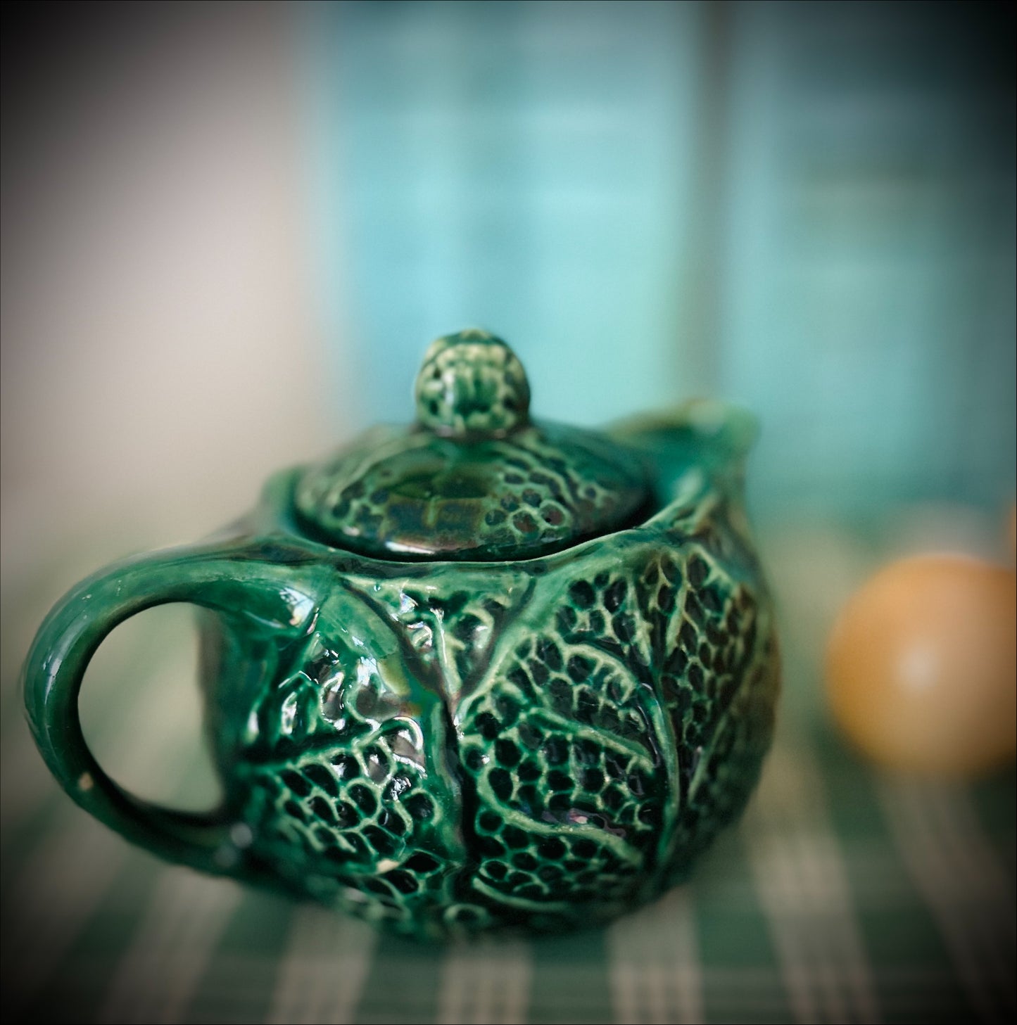 Majolica Green Cabbage Teapot.