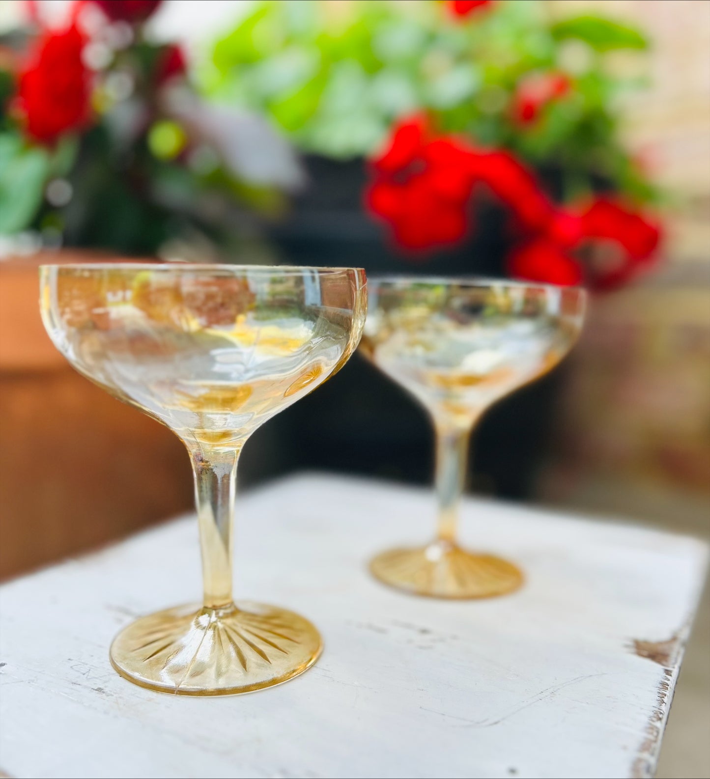 Vintage Amber Coupe Glasses