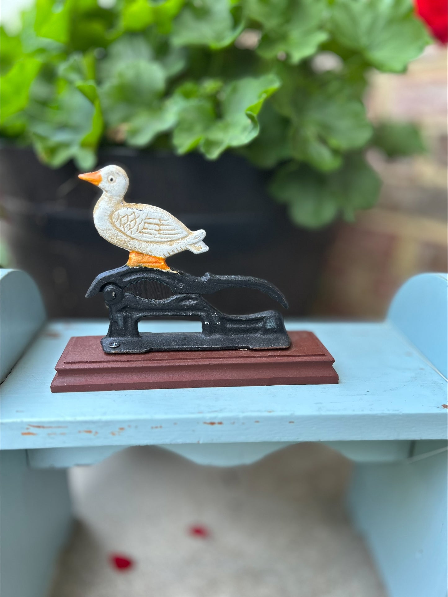 Vintage Cast Iron Duck Nutcracker on Wood Base