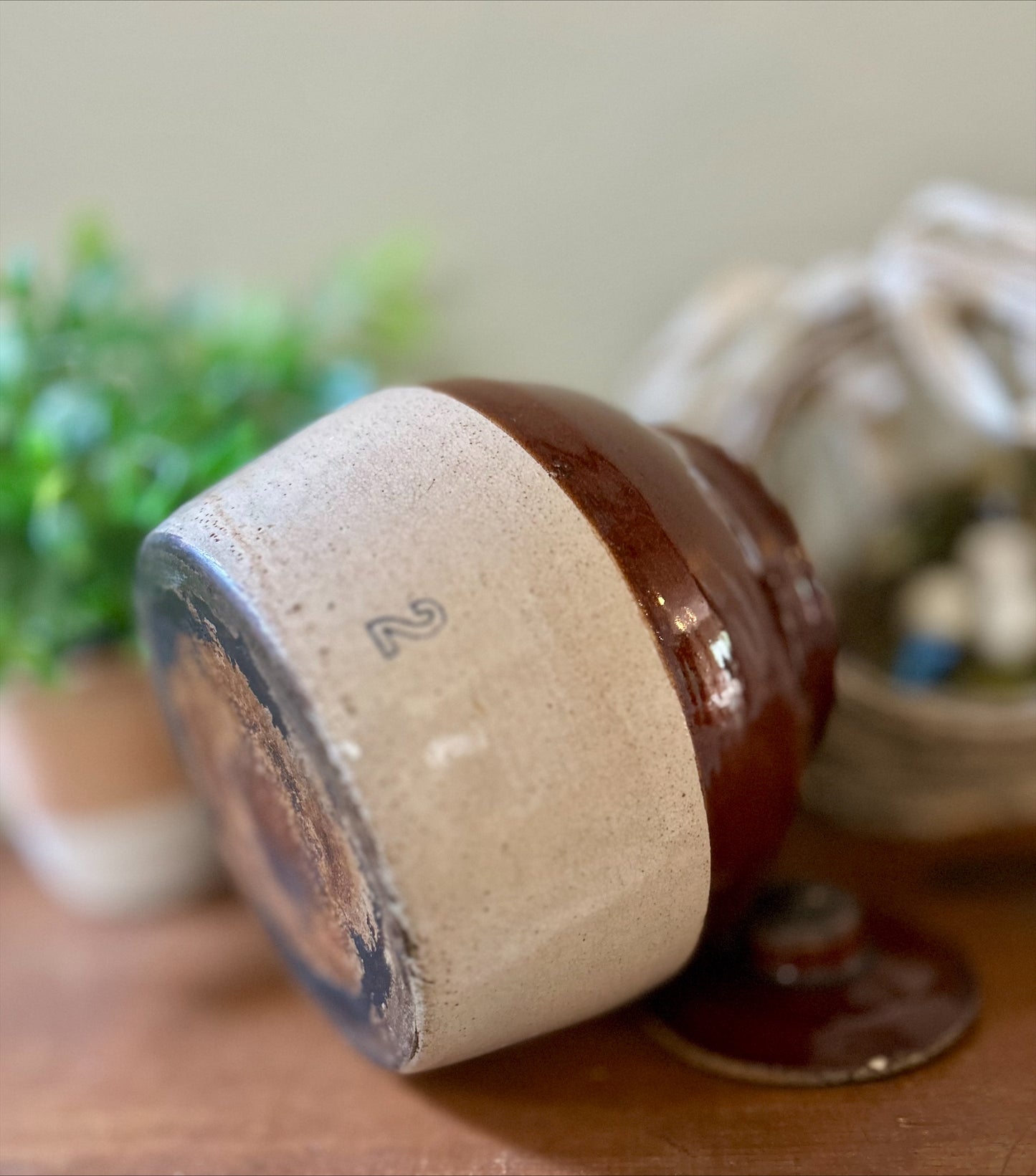 Vintage Two-Toned Brown and Tan Bean Crock #2