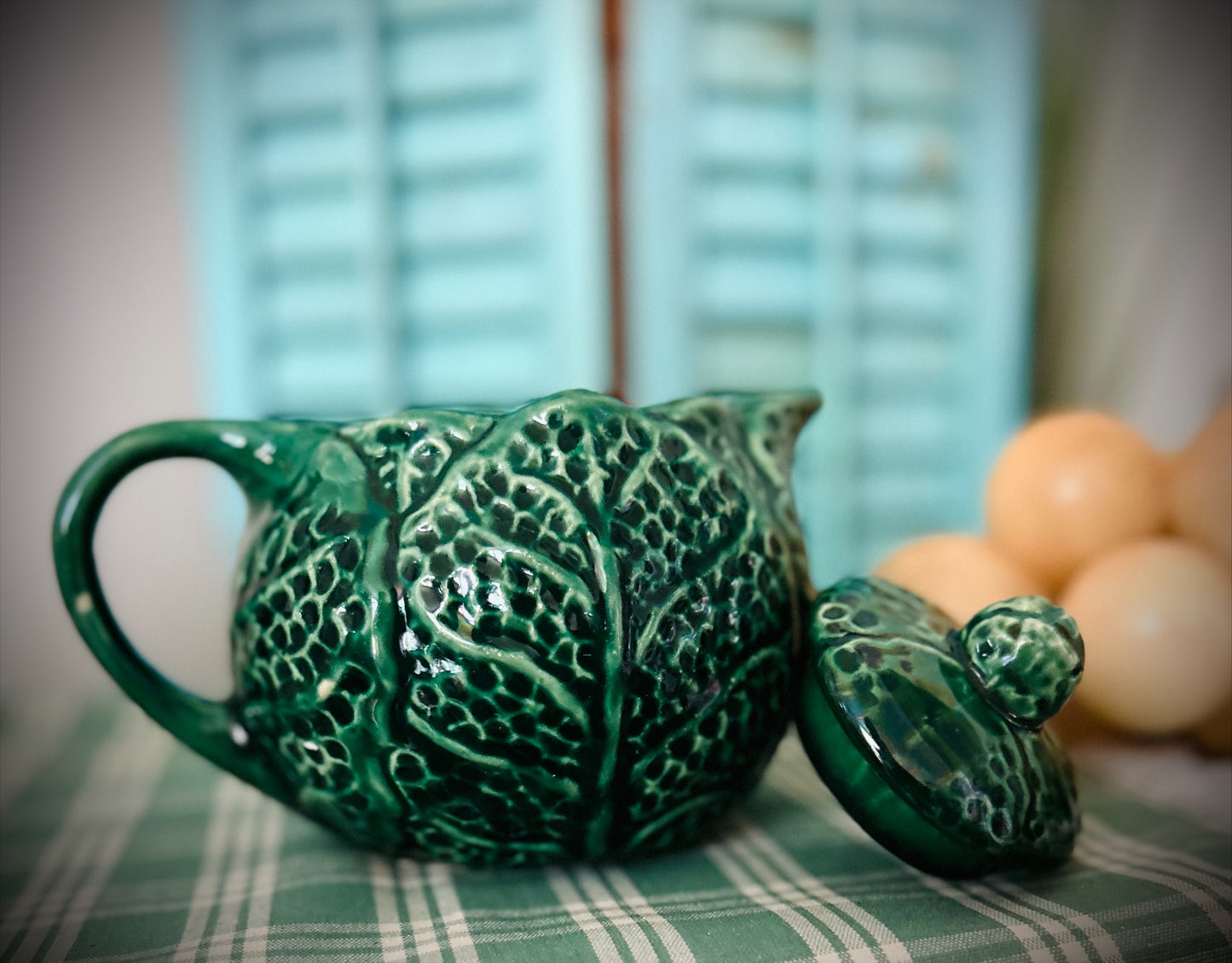 Majolica Green Cabbage Teapot.