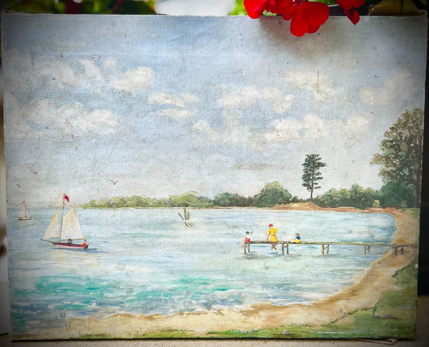 Vintage/Antique Coastal Painting on Canvas Unframed