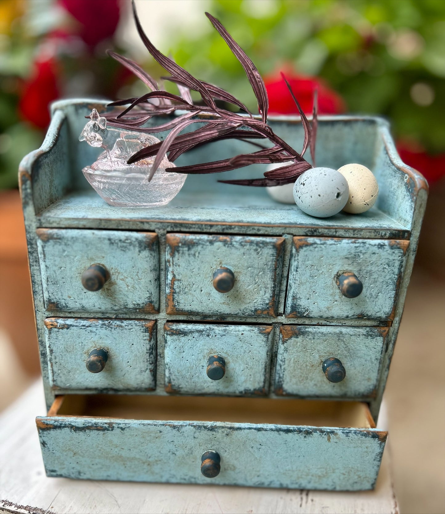 Apothecary Distressed Blue Wood Cabinet