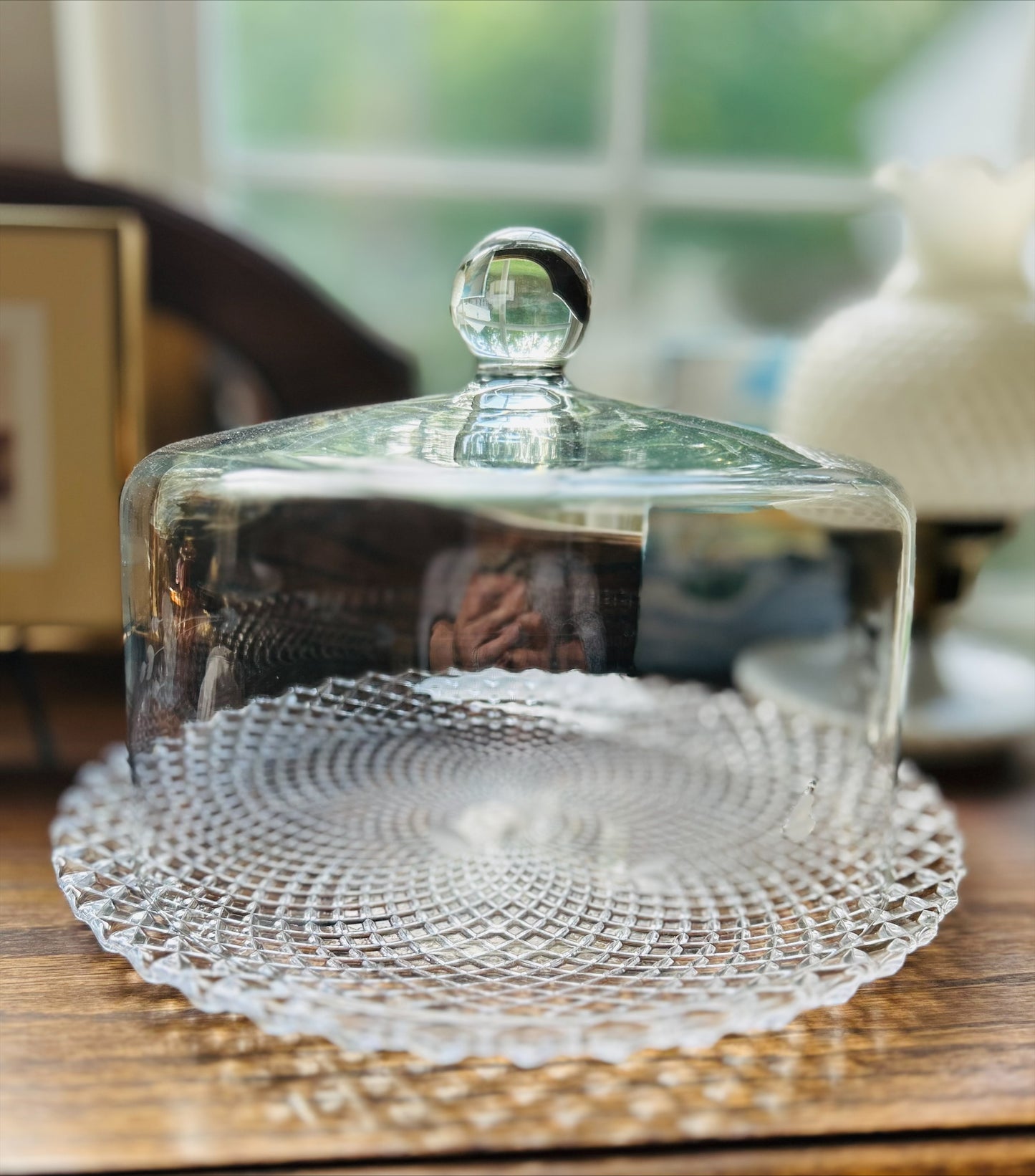VNTG Princess House Heritage Crystal Etched Glass Cake Plate Dome 10"