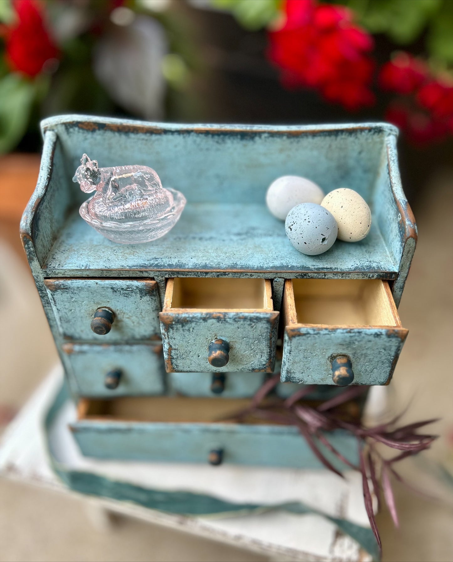 Apothecary Distressed Blue Wood Cabinet
