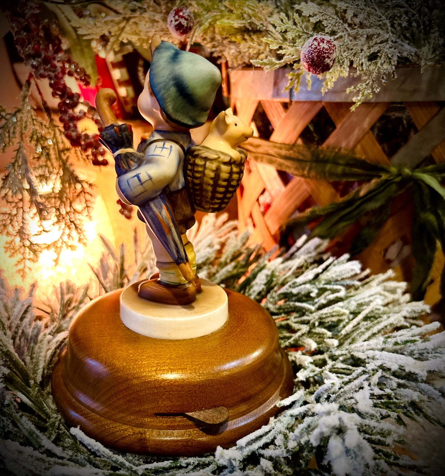 Reuge Swiss Music Box-Home from Market Figurine. with original sticker on base.