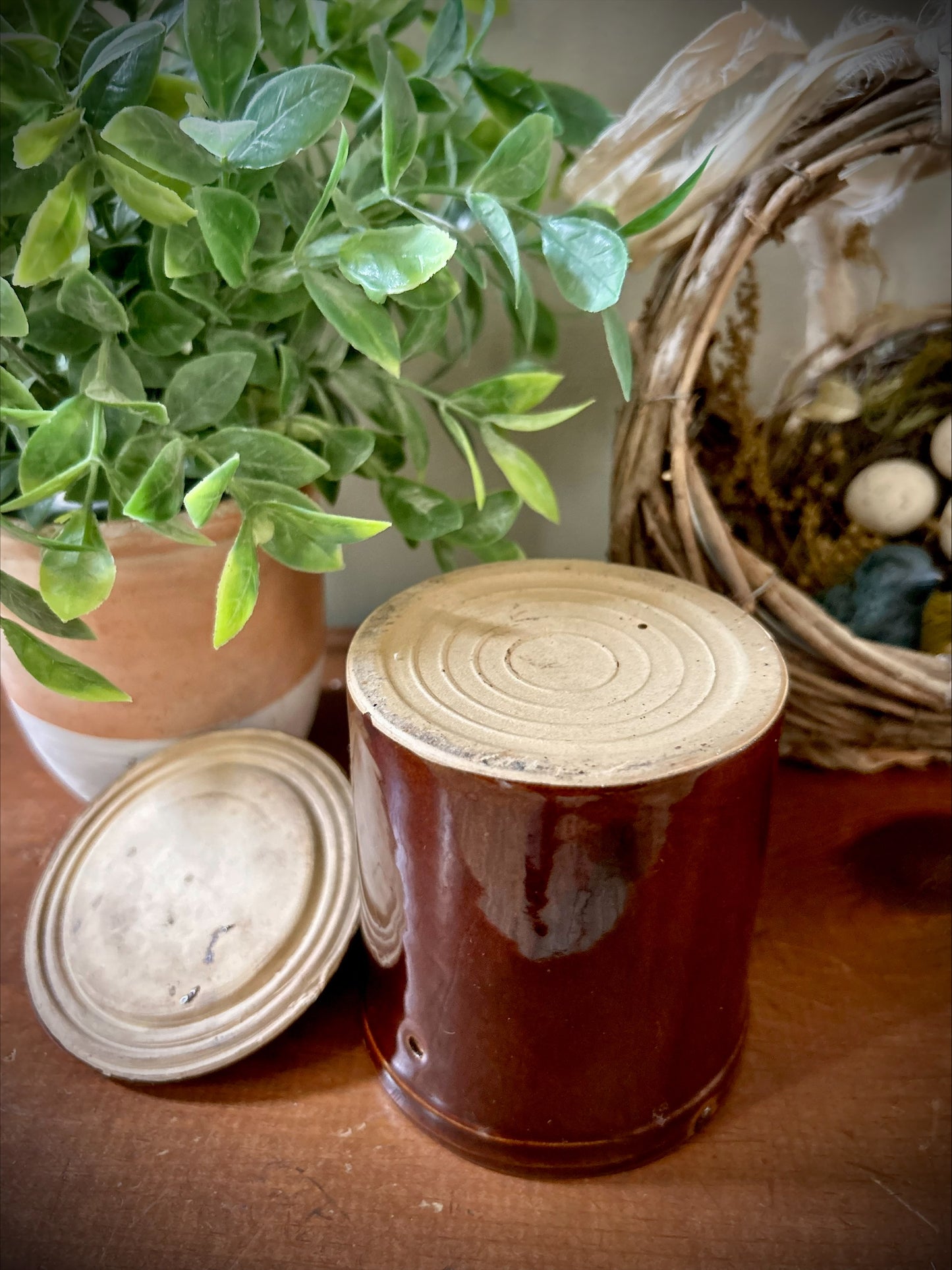 Vintage Brown Stoneware Cheese Crock