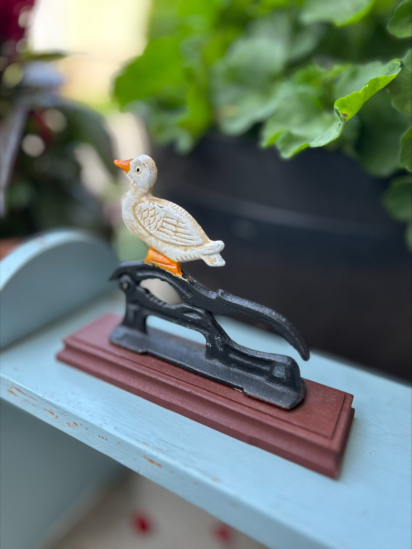 Vintage Cast Iron Duck Nutcracker on Wood Base
