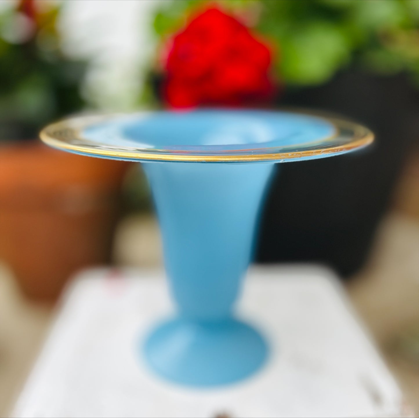 WestMorland (Unsigned) Satin Blue Vase Gold Rim