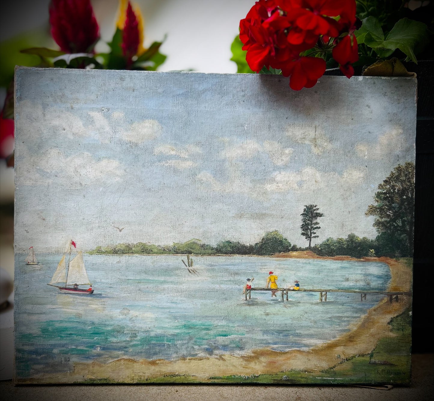 Vintage/Antique Coastal Painting on Canvas Unframed