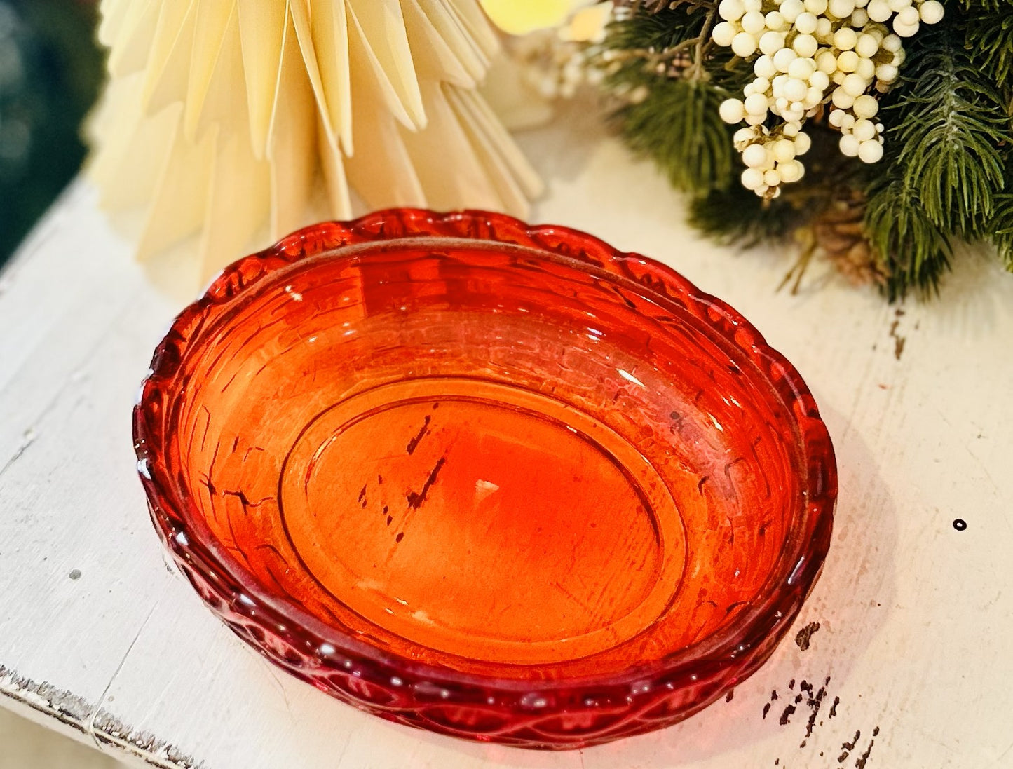 Stunning 6" Vintage L.E. Smith Amberina Flame Hen On Nest *glows under black light