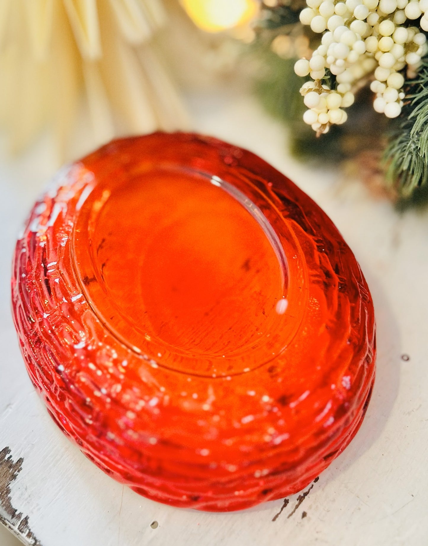 Stunning 6" Vintage L.E. Smith Amberina Flame Hen On Nest *glows under black light