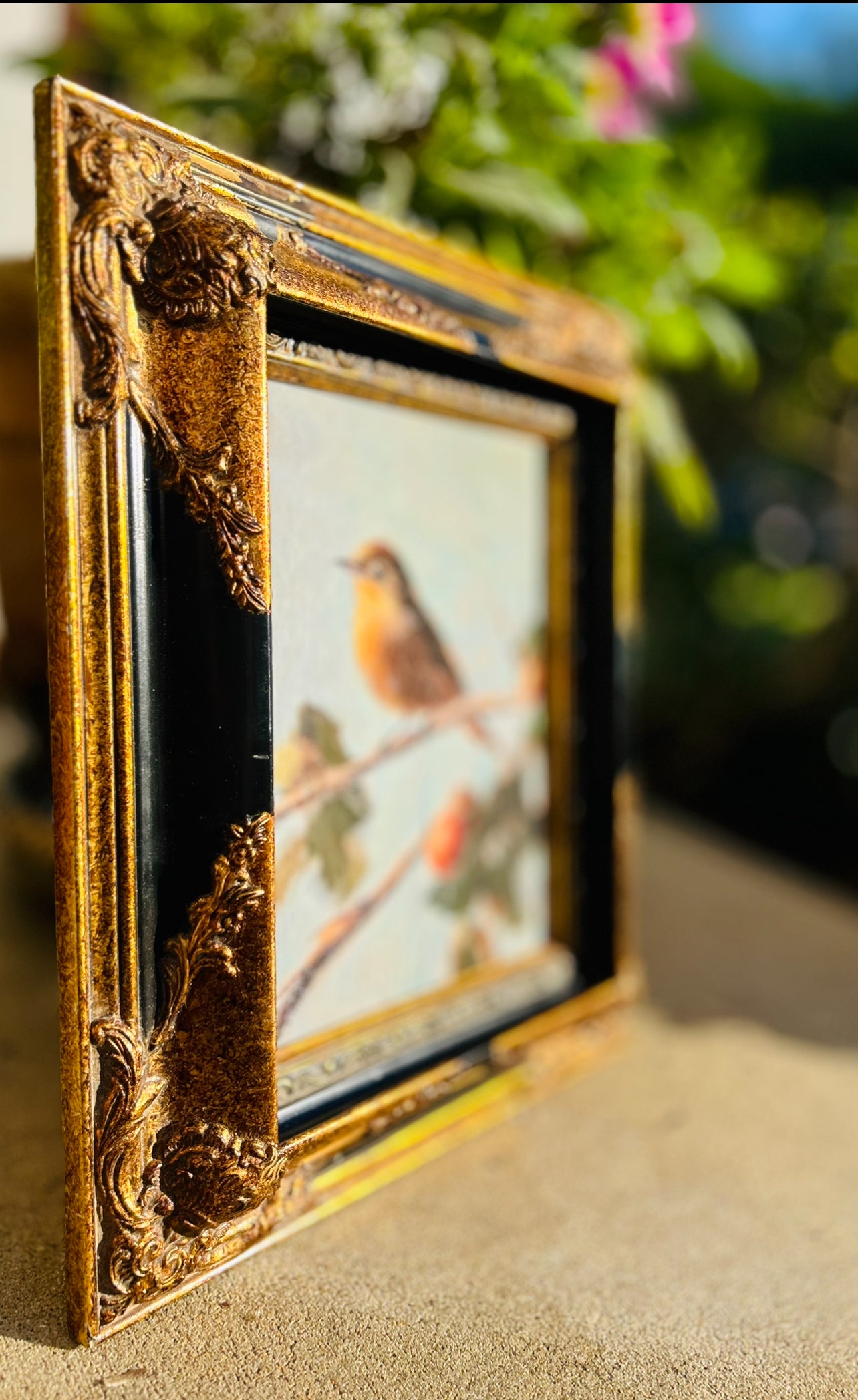 Black and Gold Serenity: Museum Quality Bird on Branch Print.