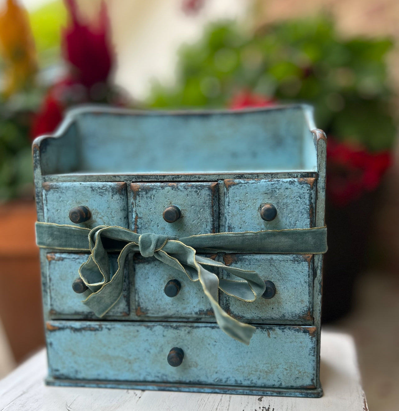 Apothecary Distressed Blue Wood Cabinet