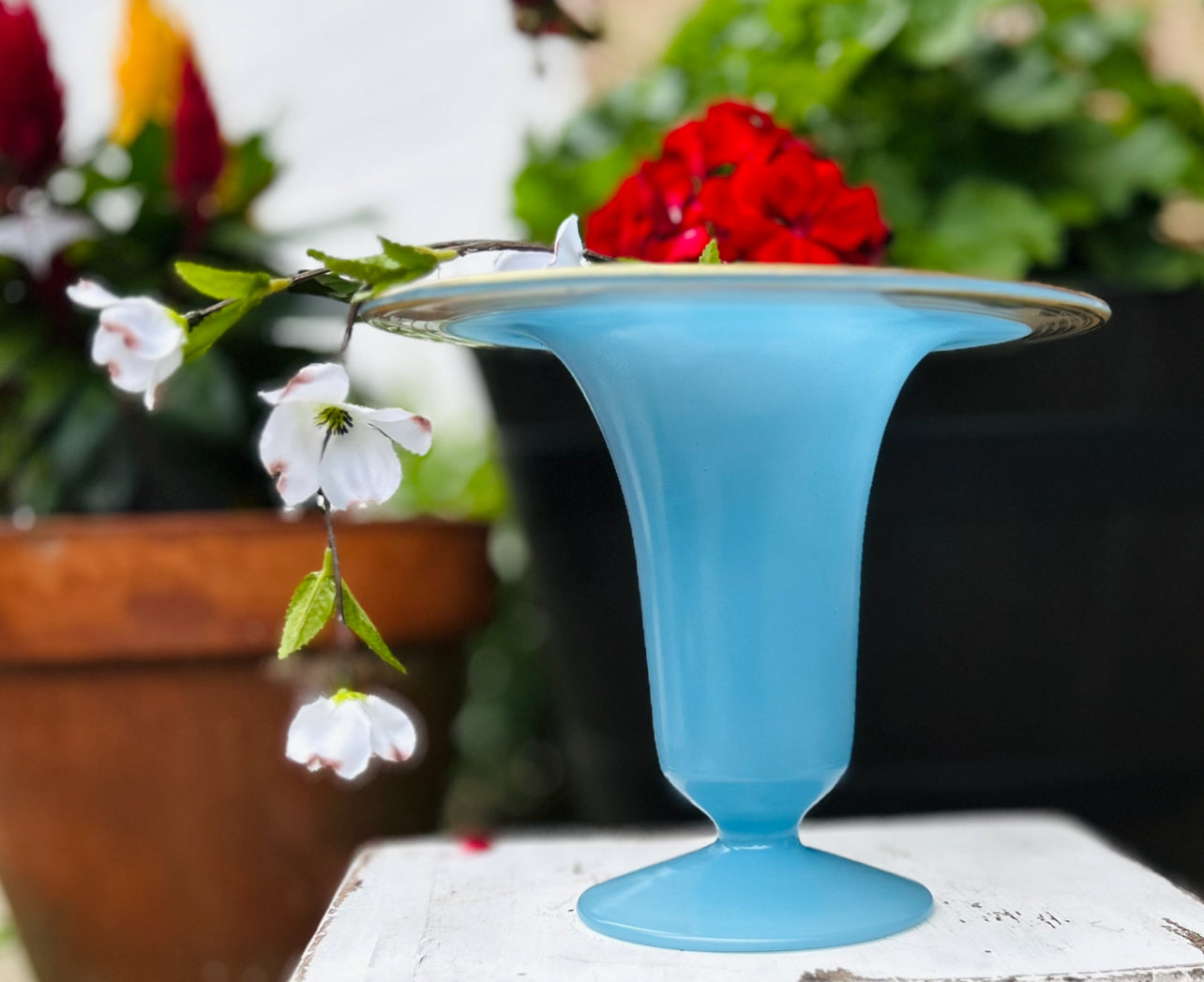 WestMorland (Unsigned) Satin Blue Vase Gold Rim