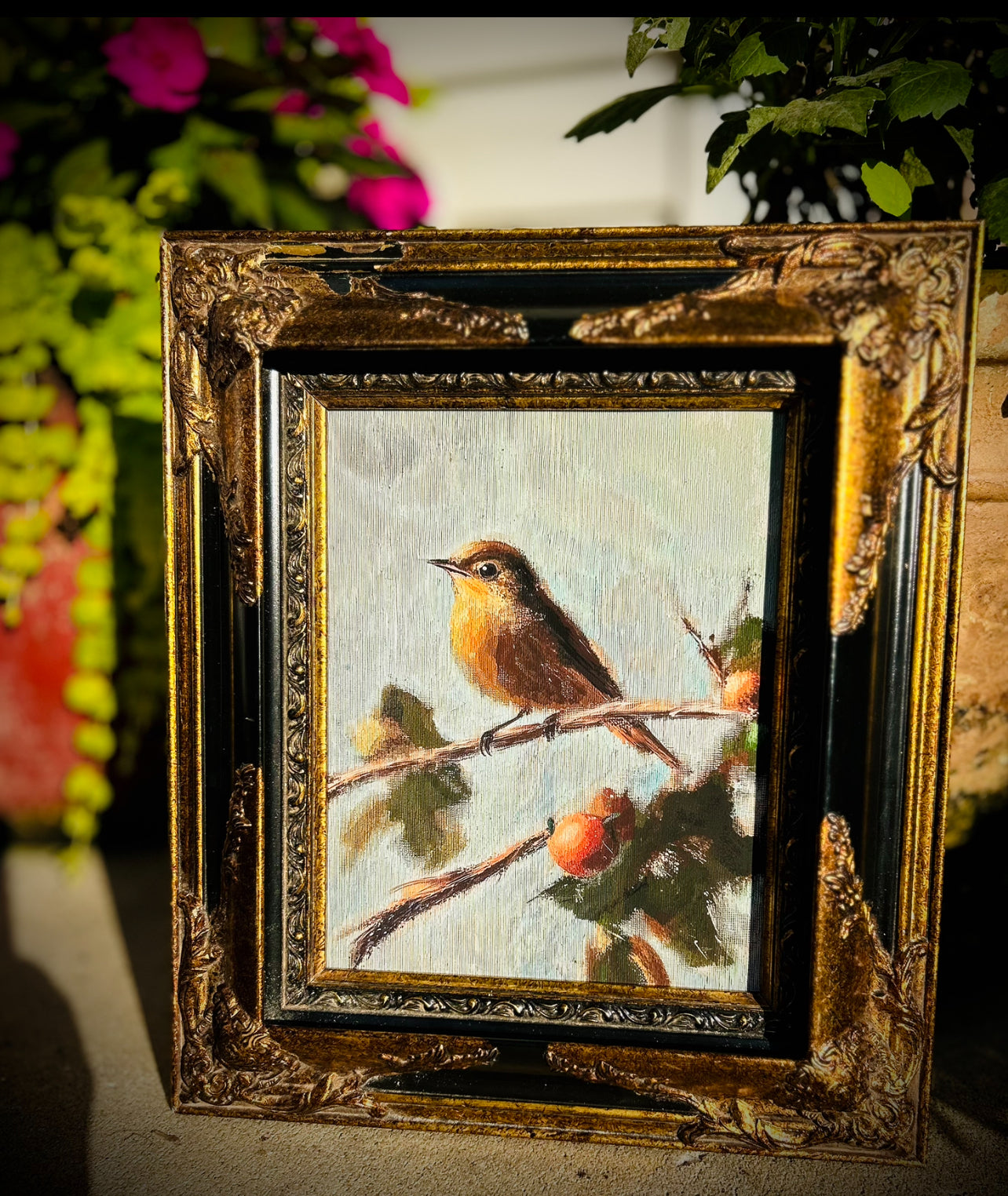 Black and Gold Serenity: Museum Quality Bird on Branch Print.