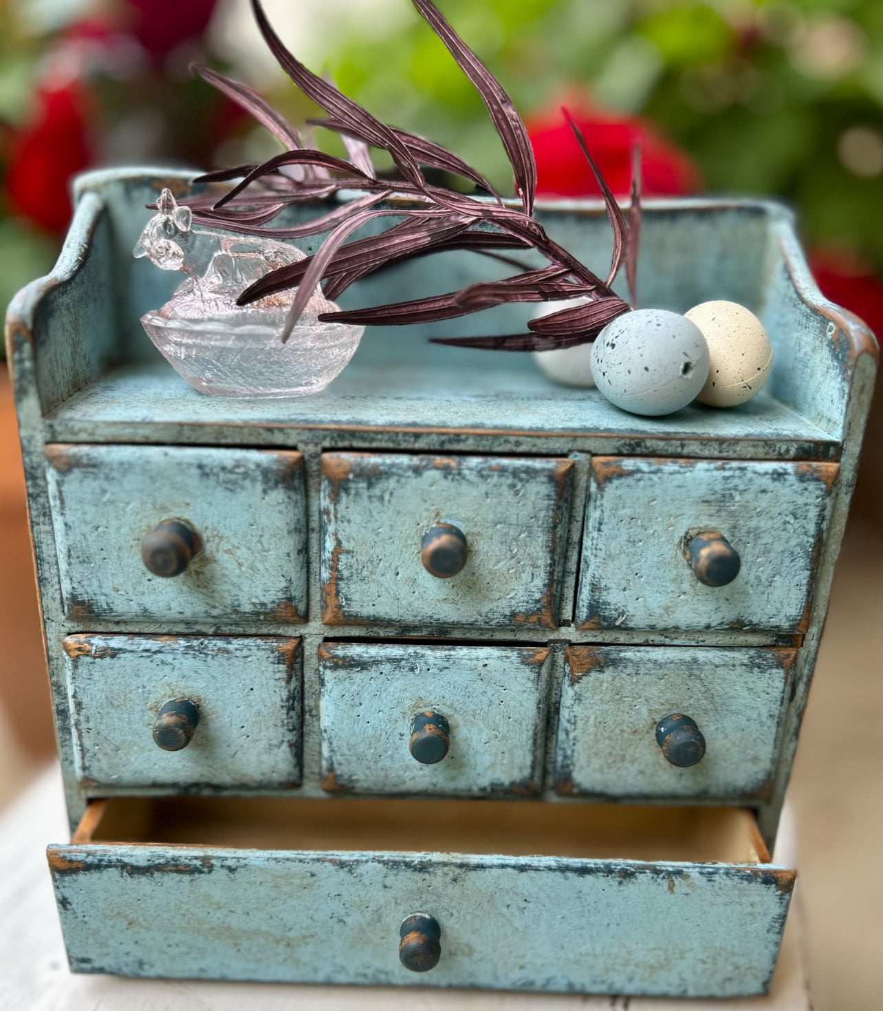 Apothecary Distressed Blue Wood Cabinet