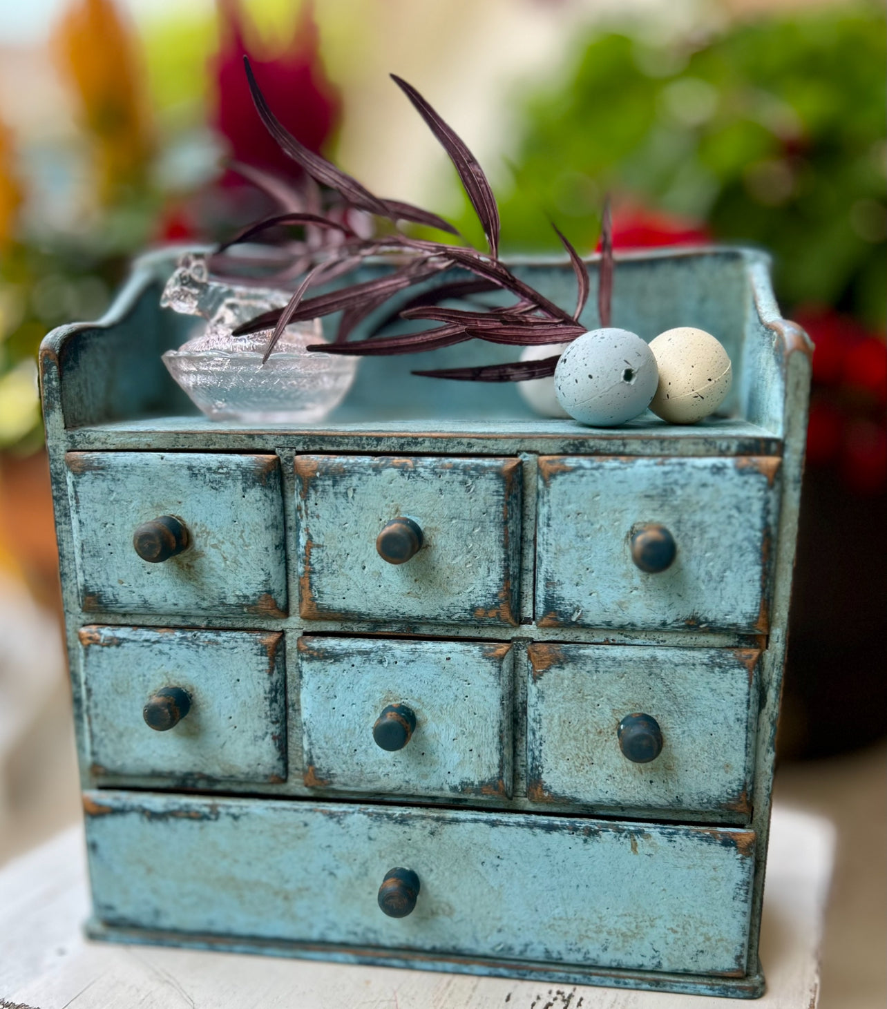 Apothecary Distressed Blue Wood Cabinet