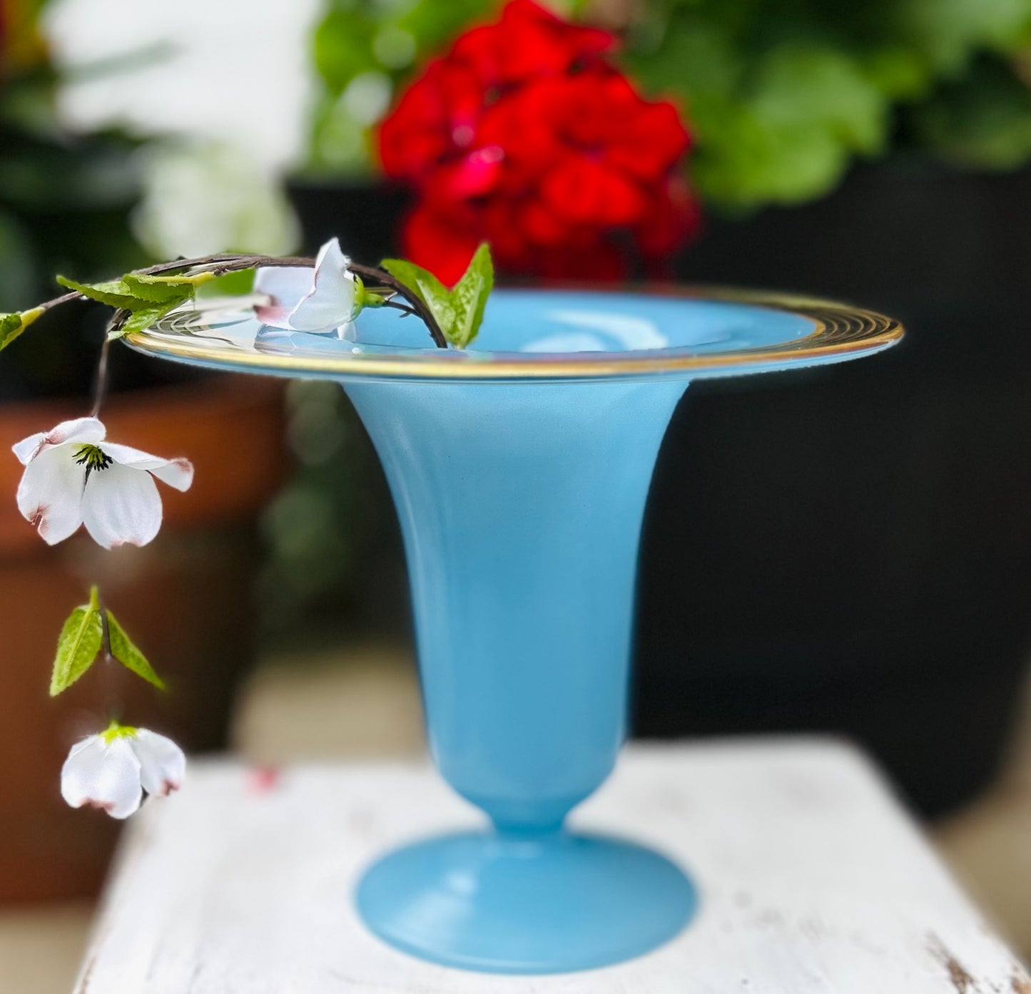 WestMorland (Unsigned) Satin Blue Vase Gold Rim