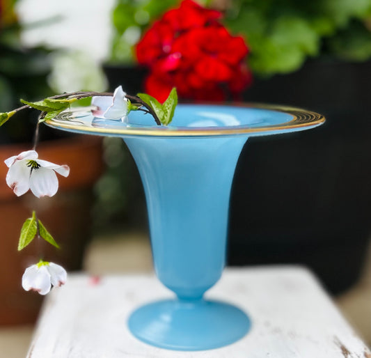 WestMorland (Unsigned) Satin Blue Vase Gold Rim