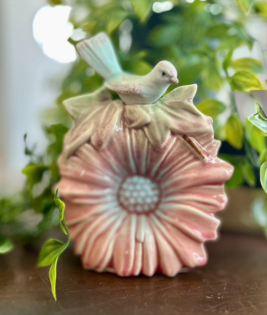 Vintage 1940's Original McCoy Song Bird Wall Pocket Sunflower Pink/Aqua