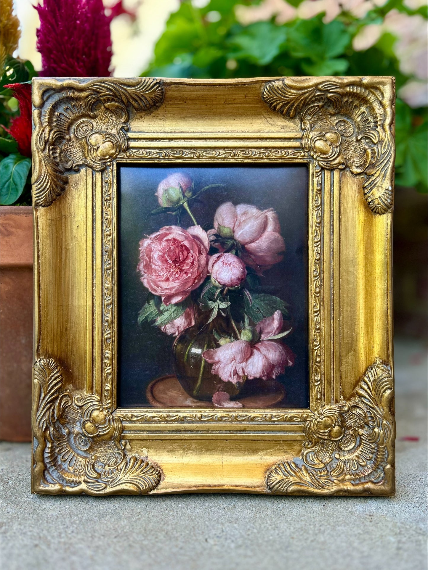 Exquisite Museum Quality Floral Print in Ornate Gold Frame