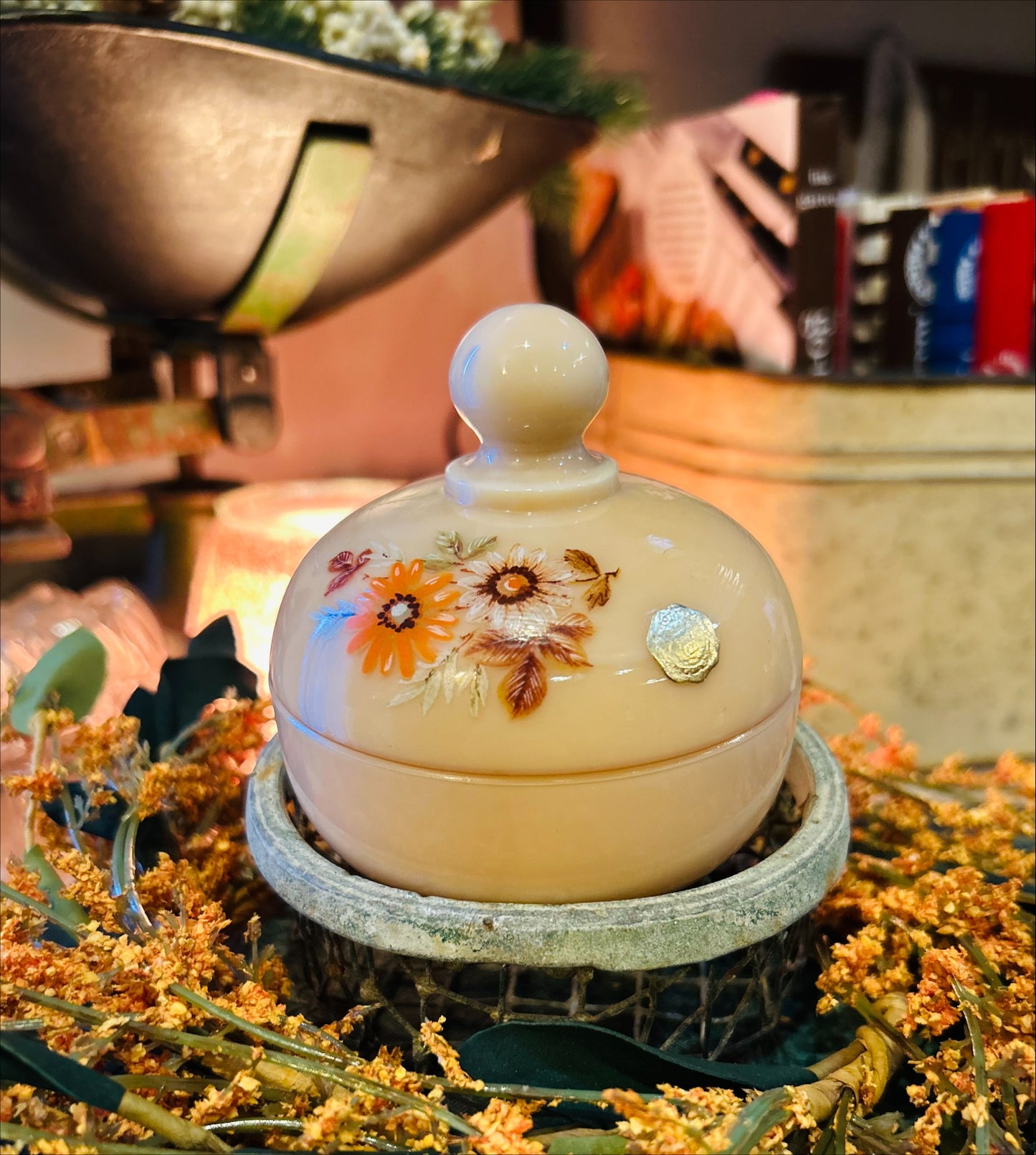 Westmoreland Almond Custard Milk Glass Trinket Dish with Original Sticker