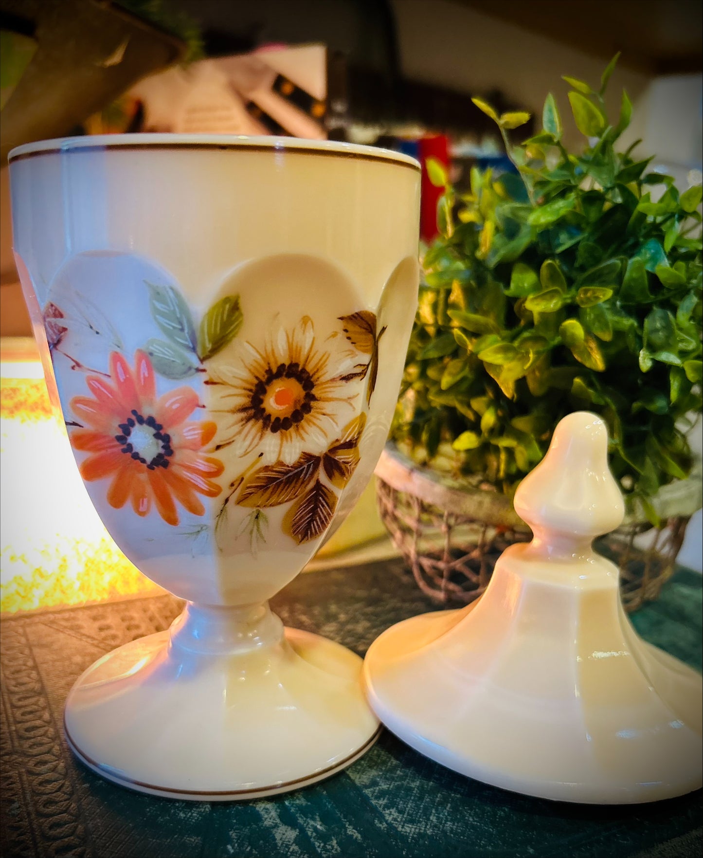 Westmoreland Almond Custard Milk Glass Footed Candy Dish