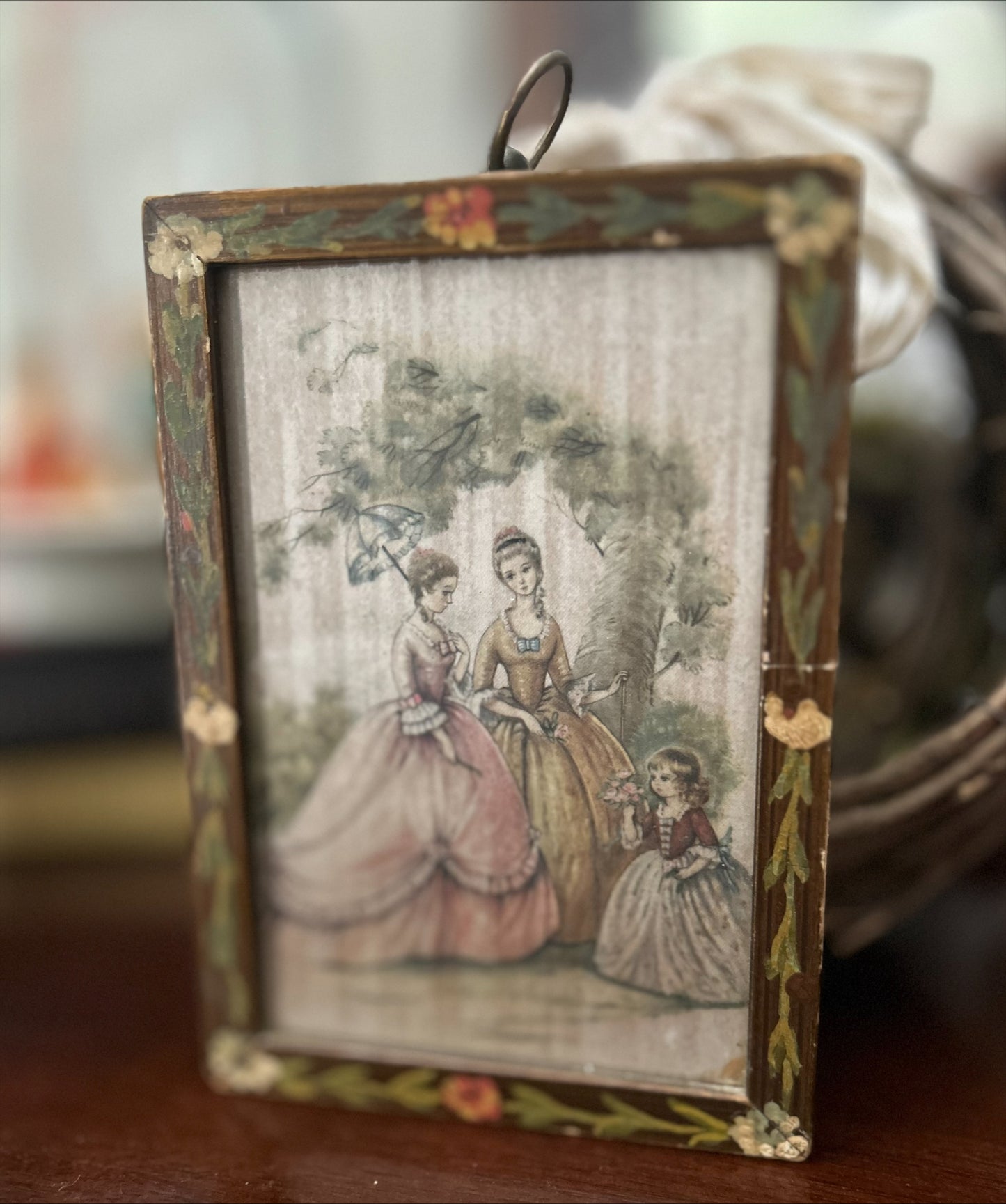 French Vintage Hand Painted on Silk Print.