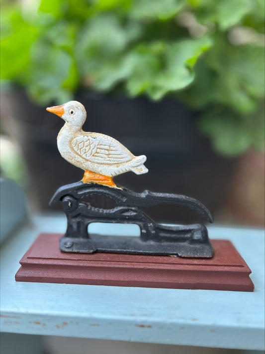 Vintage Cast Iron Duck Nutcracker on Wood Base