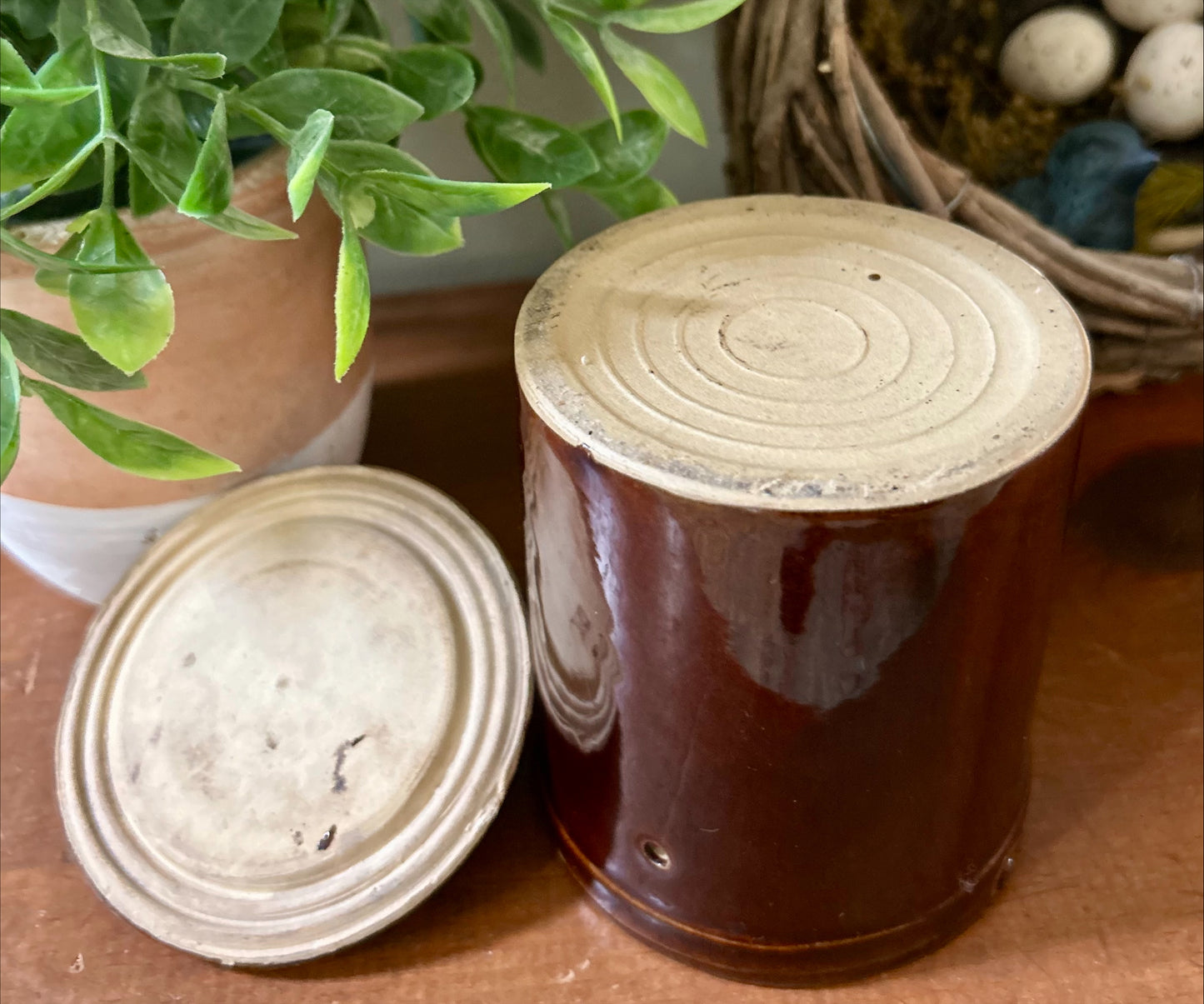 Vintage Brown Stoneware Cheese Crock