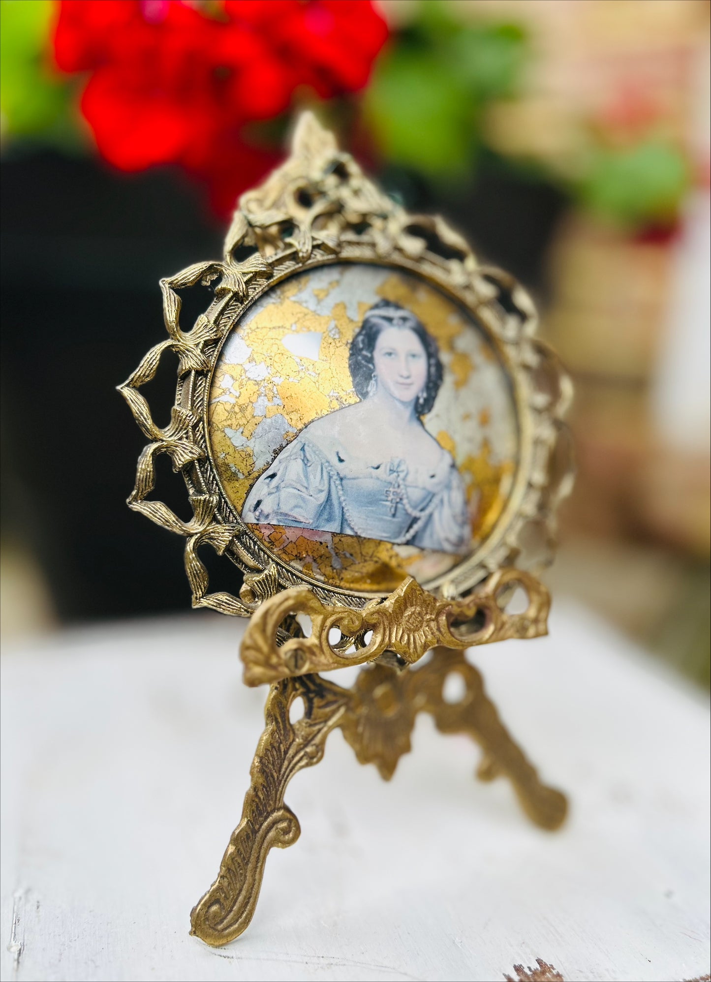 Early 19th Century portrait German actress Charlotte Von Hagn with easel