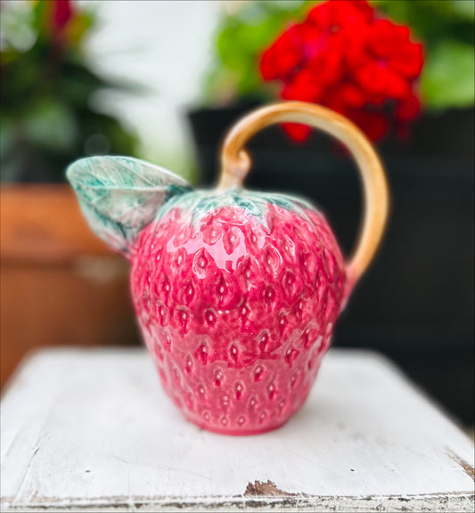 Vintage Hand Painted Italian Majolica Strawberry Pitcher